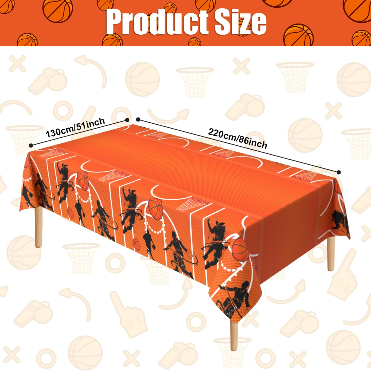 Basketball Tablecloth - 51 x 86 Inch Plastic Table Cover, Party Decorations for Boys Basketball Theme Birthday Party Supplies
