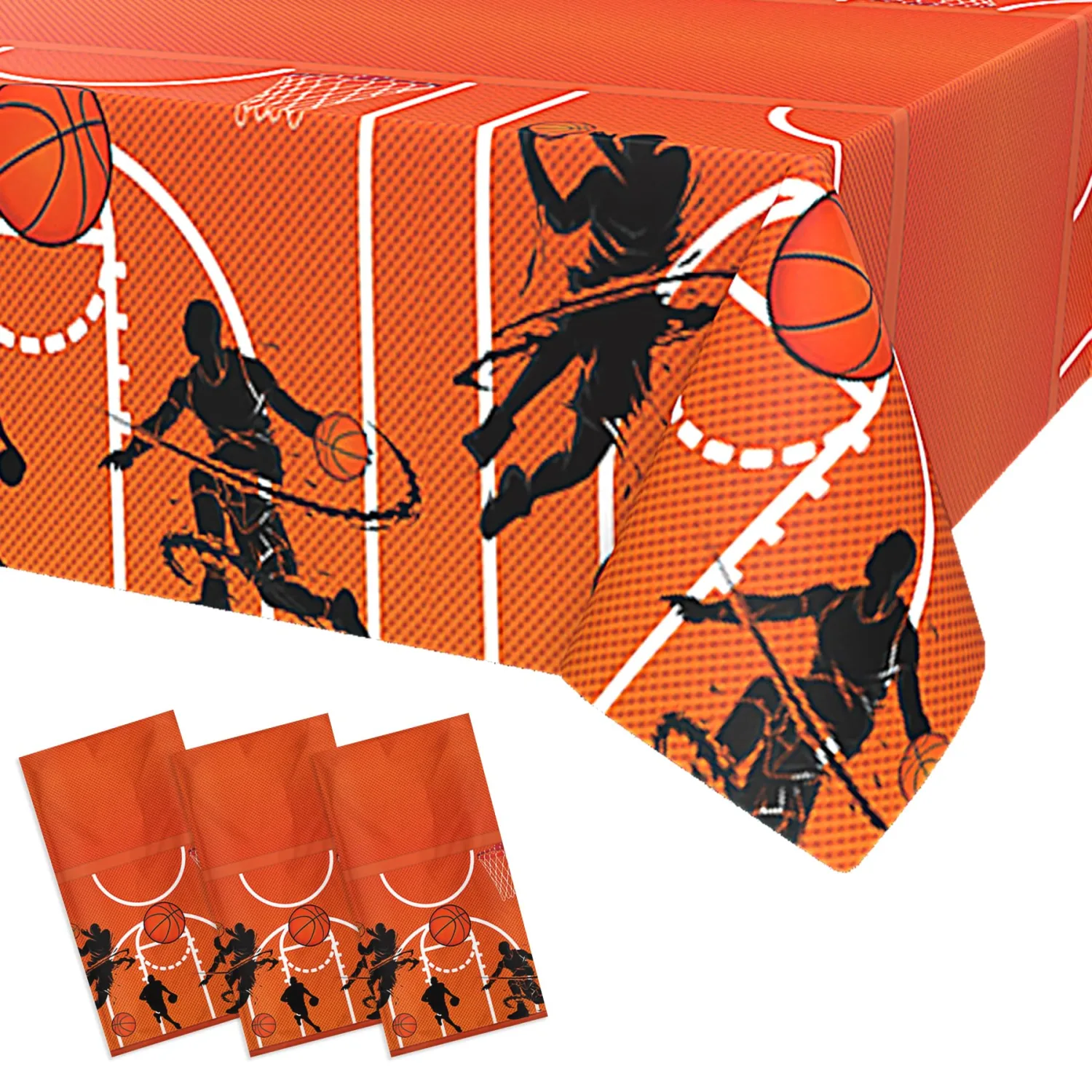Basketball Tablecloth - 51 x 86 Inch Plastic Table Cover, Party Decorations for Boys Basketball Theme Birthday Party Supplies