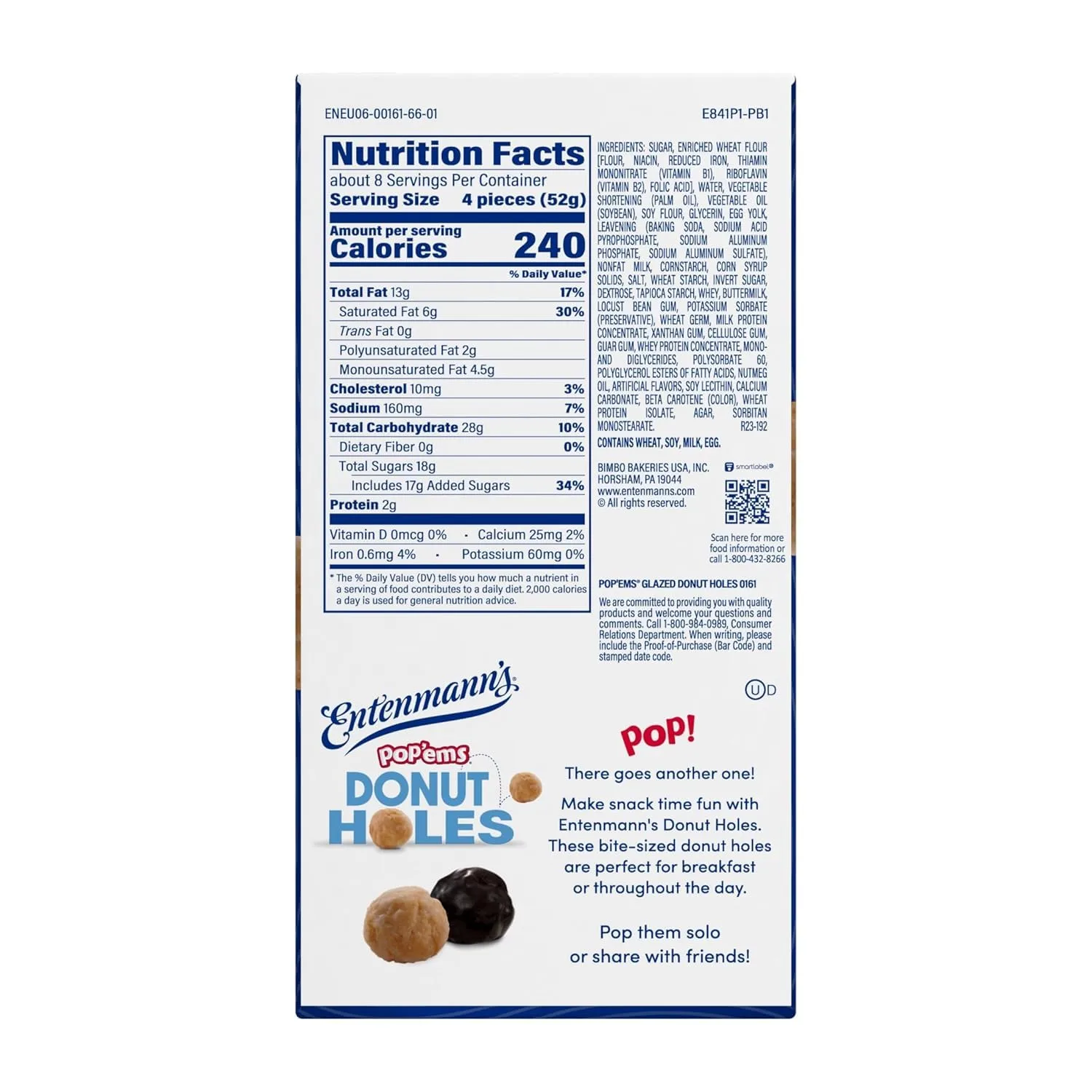 Entenmann's Pop'ems Glazed Donut Holes 15 oz, Donuts Box