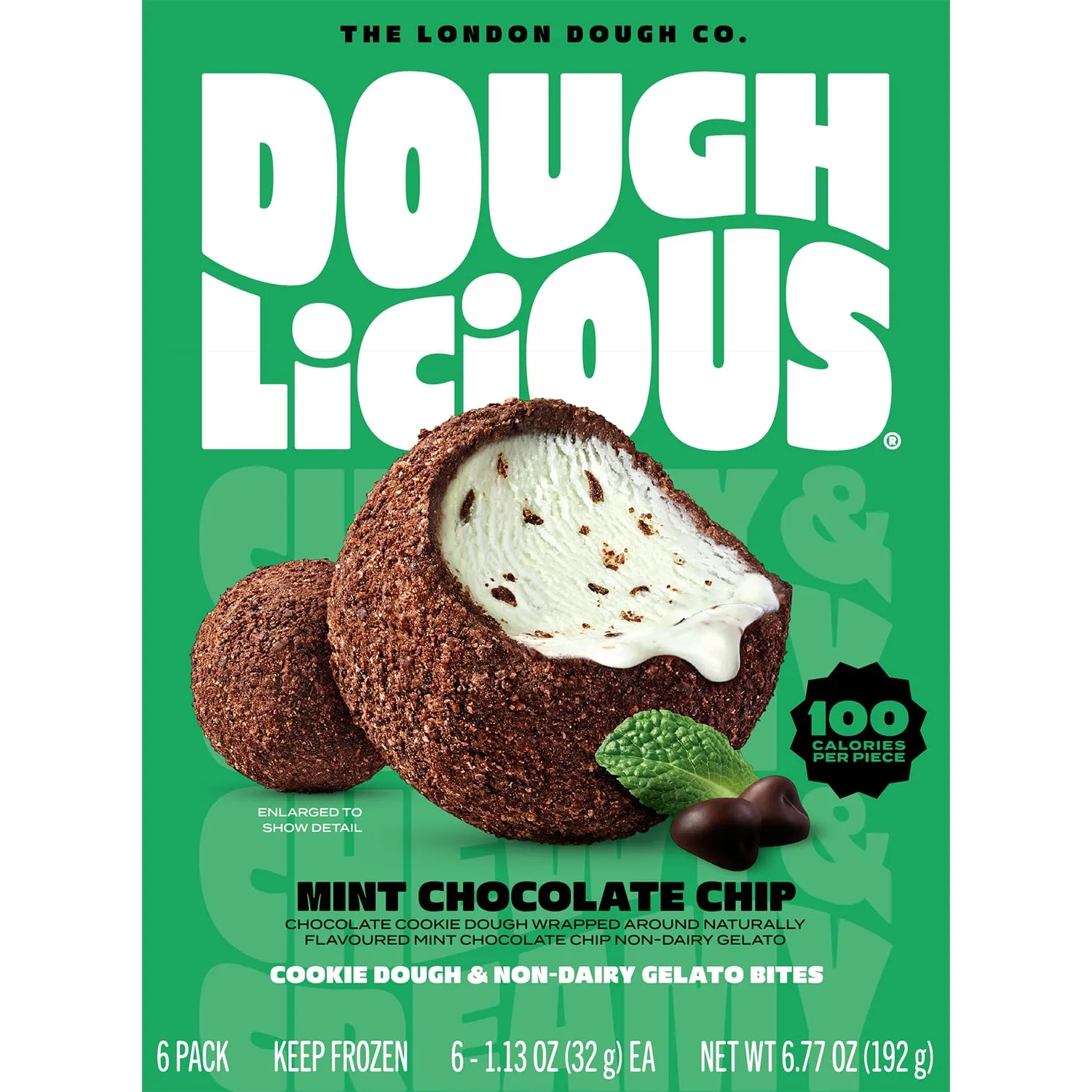 DOUGHLICIOUS Mint Chocolate Chip Cookie Dough & Gelato Bites, 6.77 OZ
