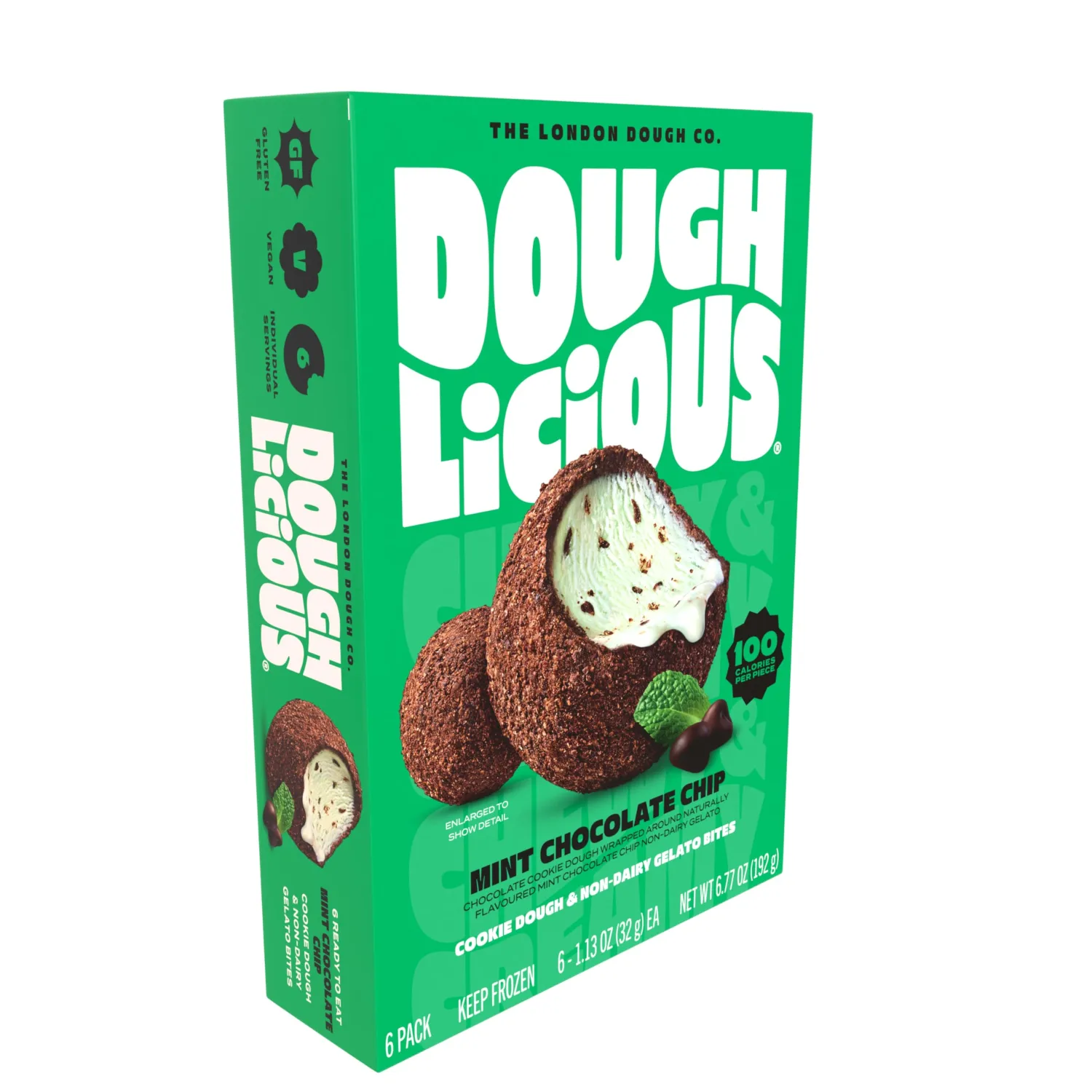 DOUGHLICIOUS Mint Chocolate Chip Cookie Dough & Gelato Bites, 6.77 OZ