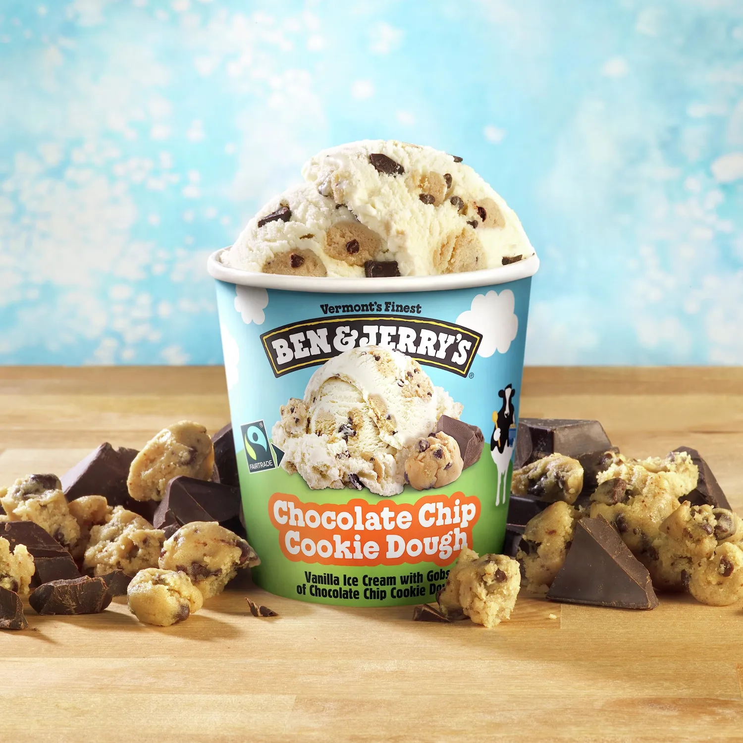 Ben & Jerry's Chocolate Chip Cookie Dough Vanilla Ice Cream Pint Non-GMO 16 oz