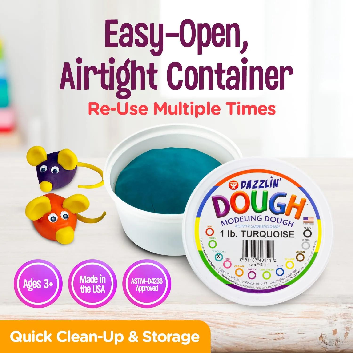 Hygloss Play Modeling Dough - Turquoise Dough Unscented - Safe & Non-Toxic for Kids Arts & Crafts - Party Favors - Classroom Supplies - 1lb