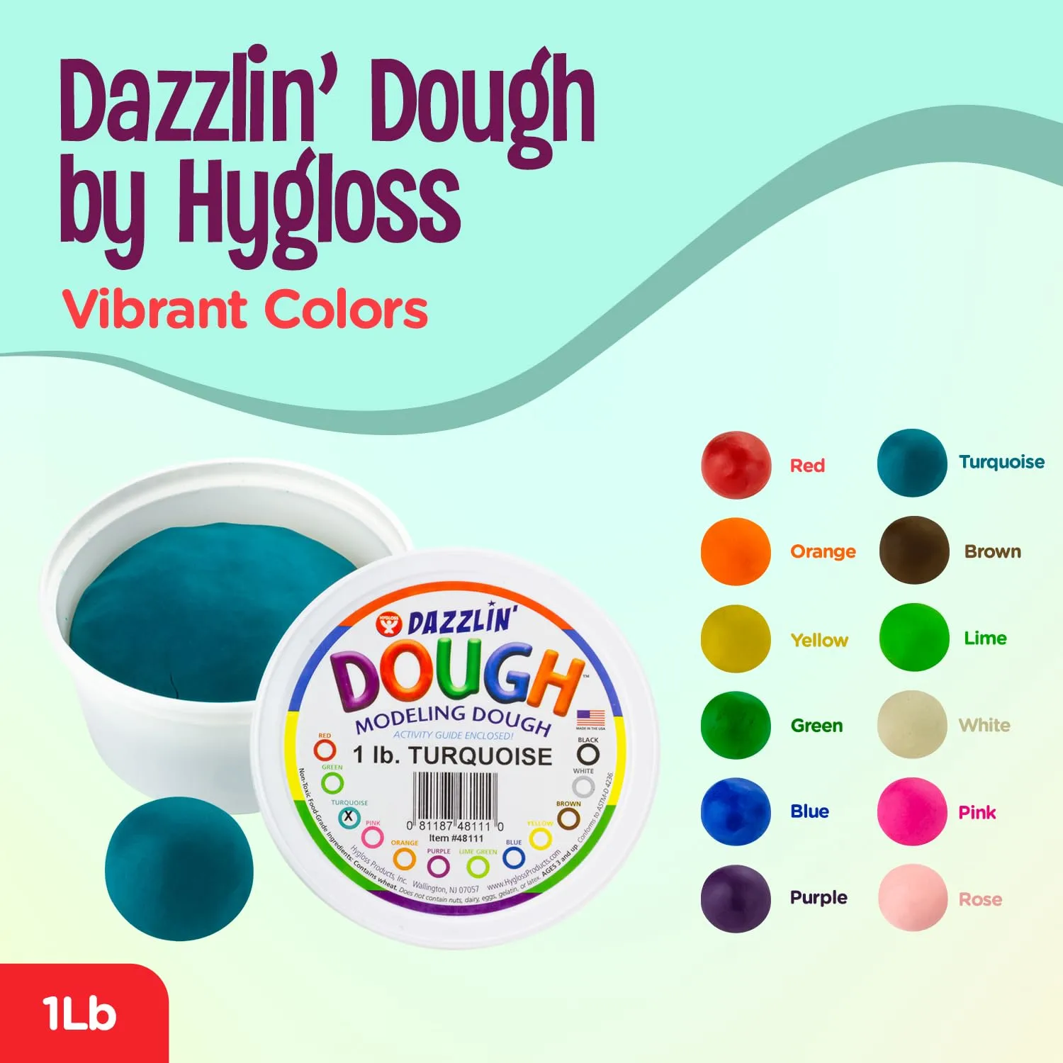 Hygloss Play Modeling Dough - Turquoise Dough Unscented - Safe & Non-Toxic for Kids Arts & Crafts - Party Favors - Classroom Supplies - 1lb