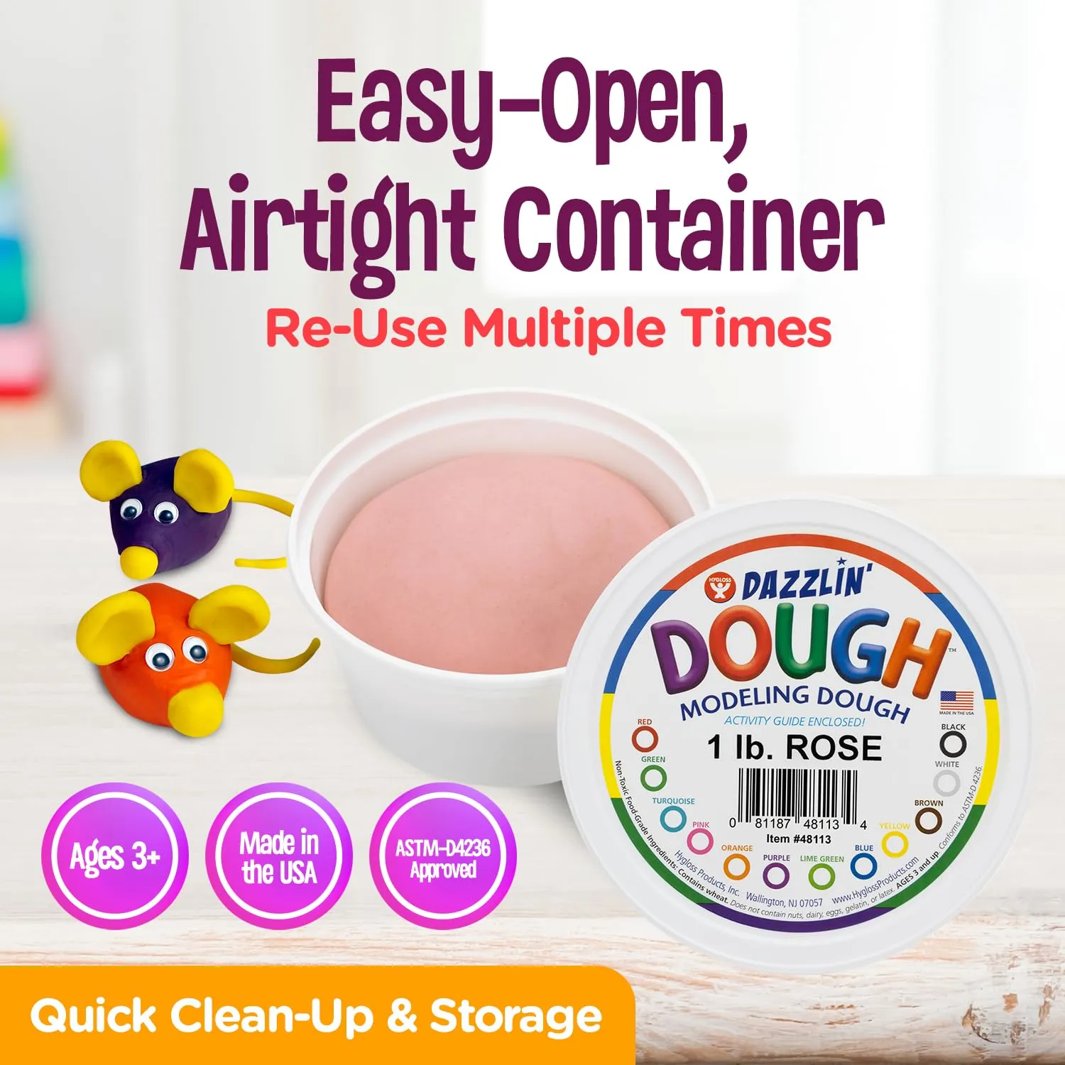 Hygloss Play Modeling Dough - Rose Dough Unscented - Safe & Non-Toxic for Kids Arts & Crafts - Party Favors - Classroom Supplies - 1lb