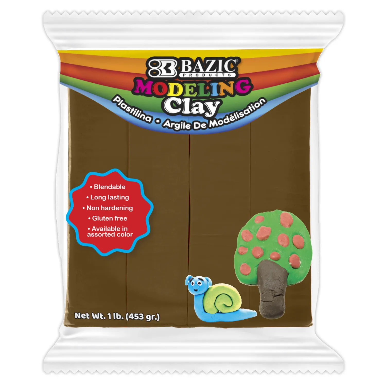 BAZIC Modeling Clay Brown Color 1 LB, Light Dough Art Craft, Non Toxic Gift for Artist Kids Toddler Boys Girls, Bulk for Classroom, 1-Pack