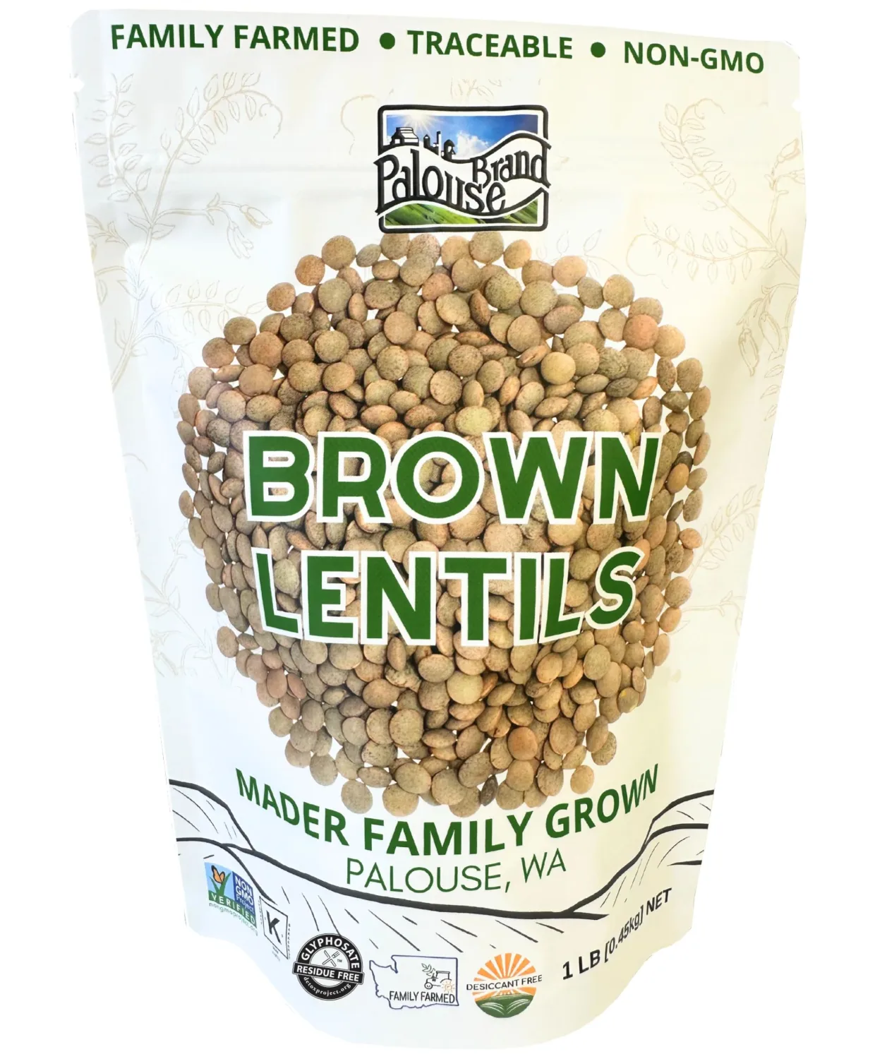 Non-GMO Project Verified Brown Lentils | Certified Glyphosate Residue Free | 1 lb Pouch | 100% Non-Irradiated | Kosher Parve | USA Grown | Field Traced