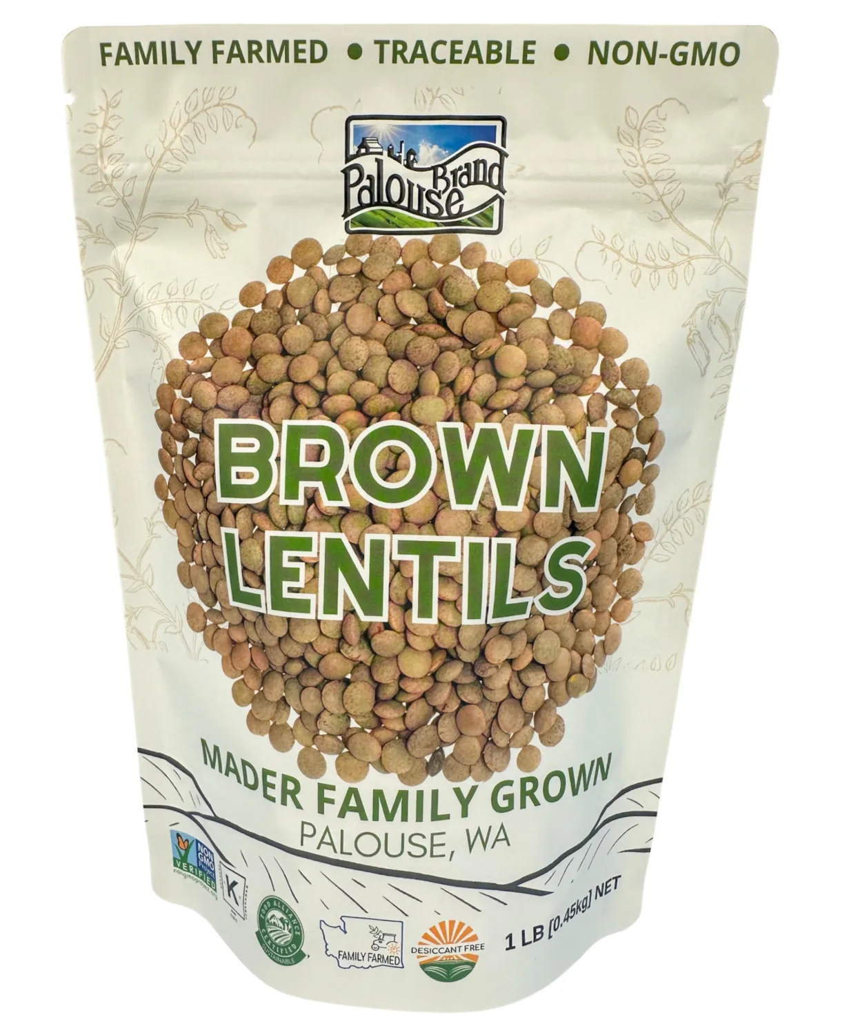 Non-GMO Project Verified Brown Lentils | Certified Glyphosate Residue Free | 1 lb Pouch | 100% Non-Irradiated | Kosher Parve | USA Grown | Field Traced