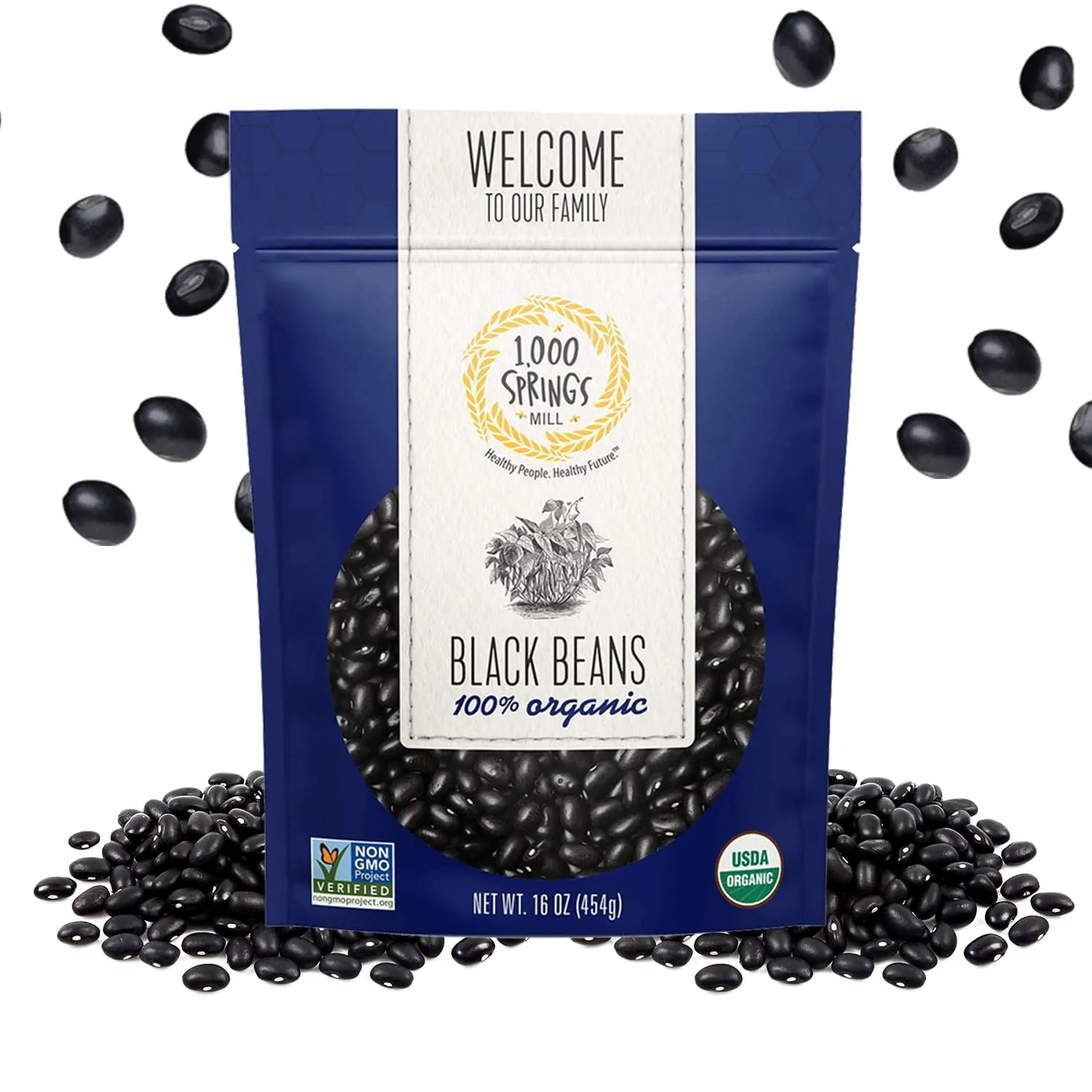 1000 SPRINGS MILL - Organic Black Beans | Used for Soups, Salads, Chili, Dips or Various Breakfast Dishes | Bulk Dry Black Beans | Resealable Bag | Vegan Friendly | 16oz (Pack of 1)