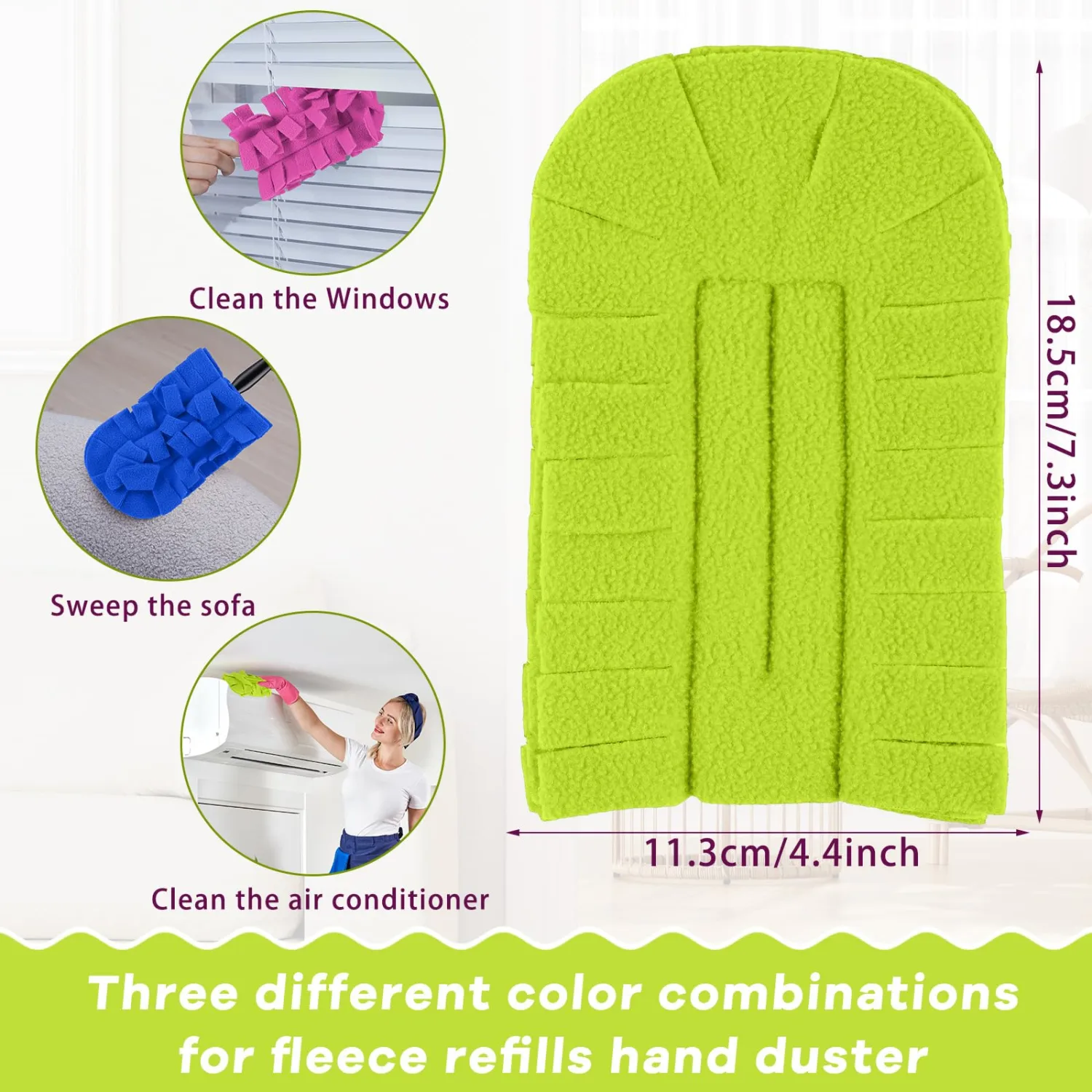 Zubebe 3 Pcs Duster Refill Compatible with Swiffer Hand Reusable Duster Refills Washable Hand Cleaning Pads Heavy Duty for Cleaning Ceiling Fan Window Kitchen (Rose Red,Green,Blue)