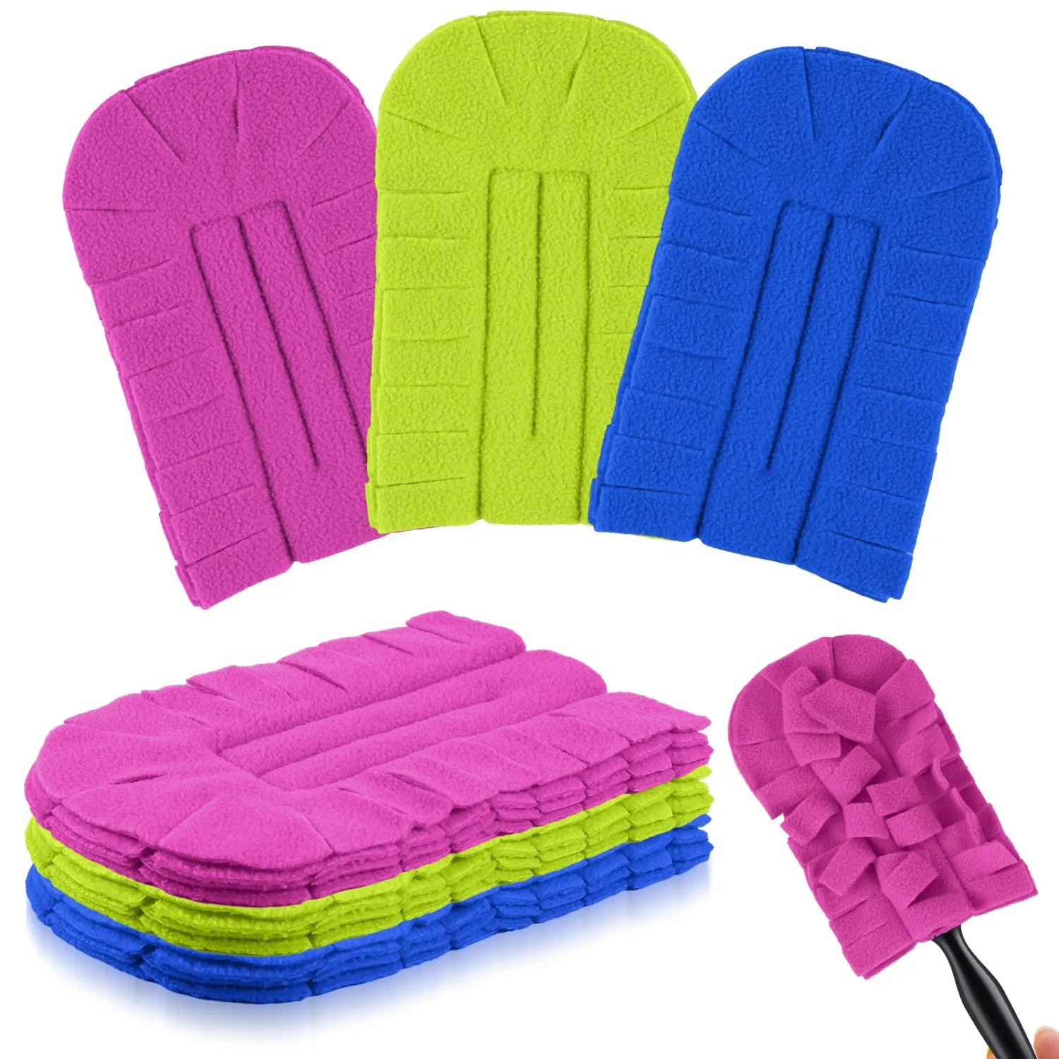 Zubebe 3 Pcs Duster Refill Compatible with Swiffer Hand Reusable Duster Refills Washable Hand Cleaning Pads Heavy Duty for Cleaning Ceiling Fan Window Kitchen (Rose Red,Green,Blue)