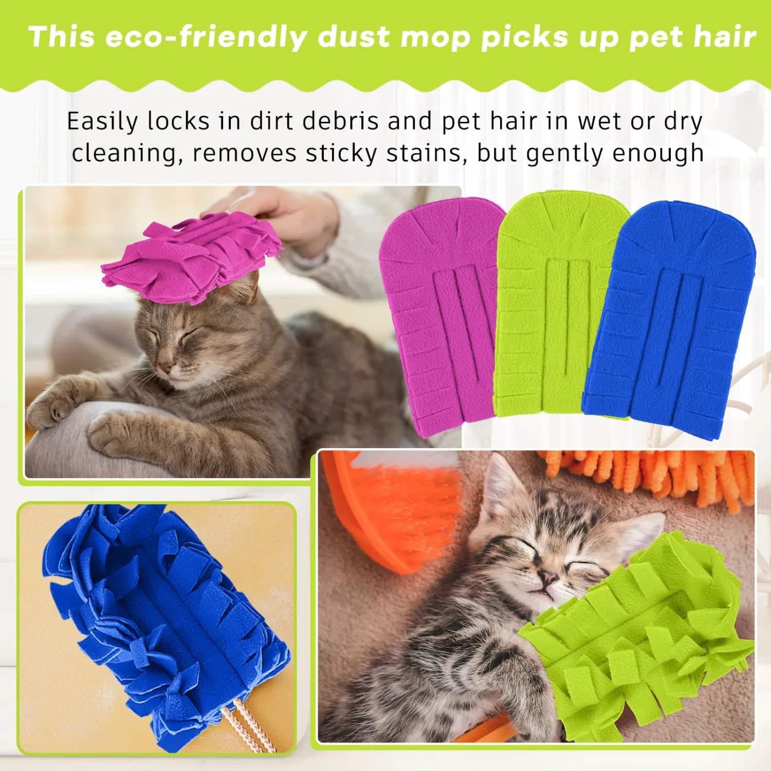 Zubebe 3 Pcs Duster Refill Compatible with Swiffer Hand Reusable Duster Refills Washable Hand Cleaning Pads Heavy Duty for Cleaning Ceiling Fan Window Kitchen (Rose Red,Green,Blue)