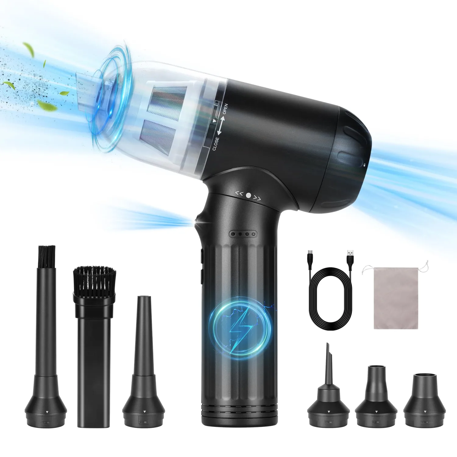 TOBTOS Compressed Air Duster, Electric Air Duster, Portable Air Blower with 3-Gear, Electric Blower with LED Light, Mini Blower for Computer, Electronics, Car and Home Cleaning(90W)