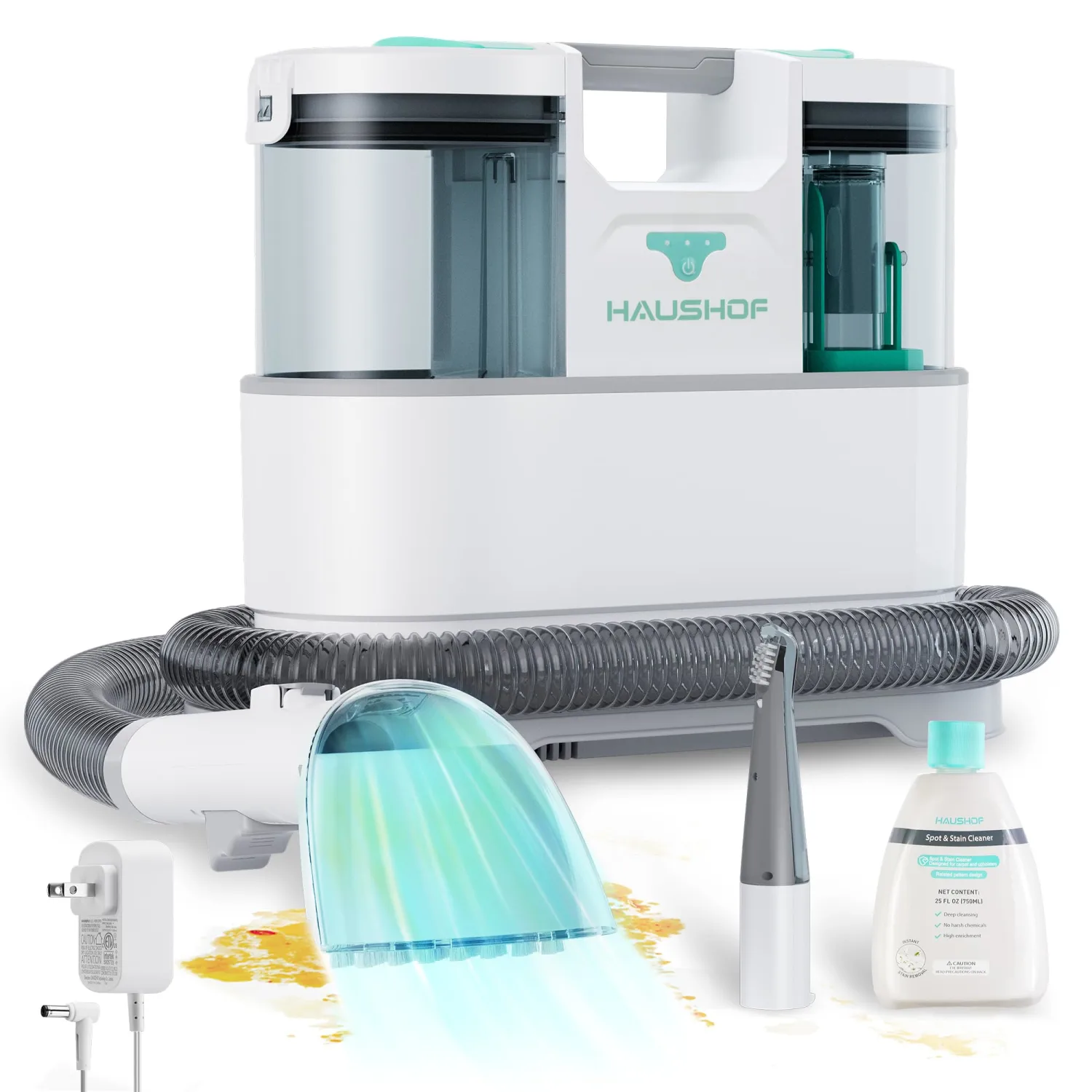 HAUSHOF Cordless Carpet & Upholstery Cleaner, Lightweight Deep Fabric Cleaner Machine with Brushless Motor & Powerful Suction for Pet Stains, Couch, Rug, Car Seats, Spot & Stain Cleaner Included