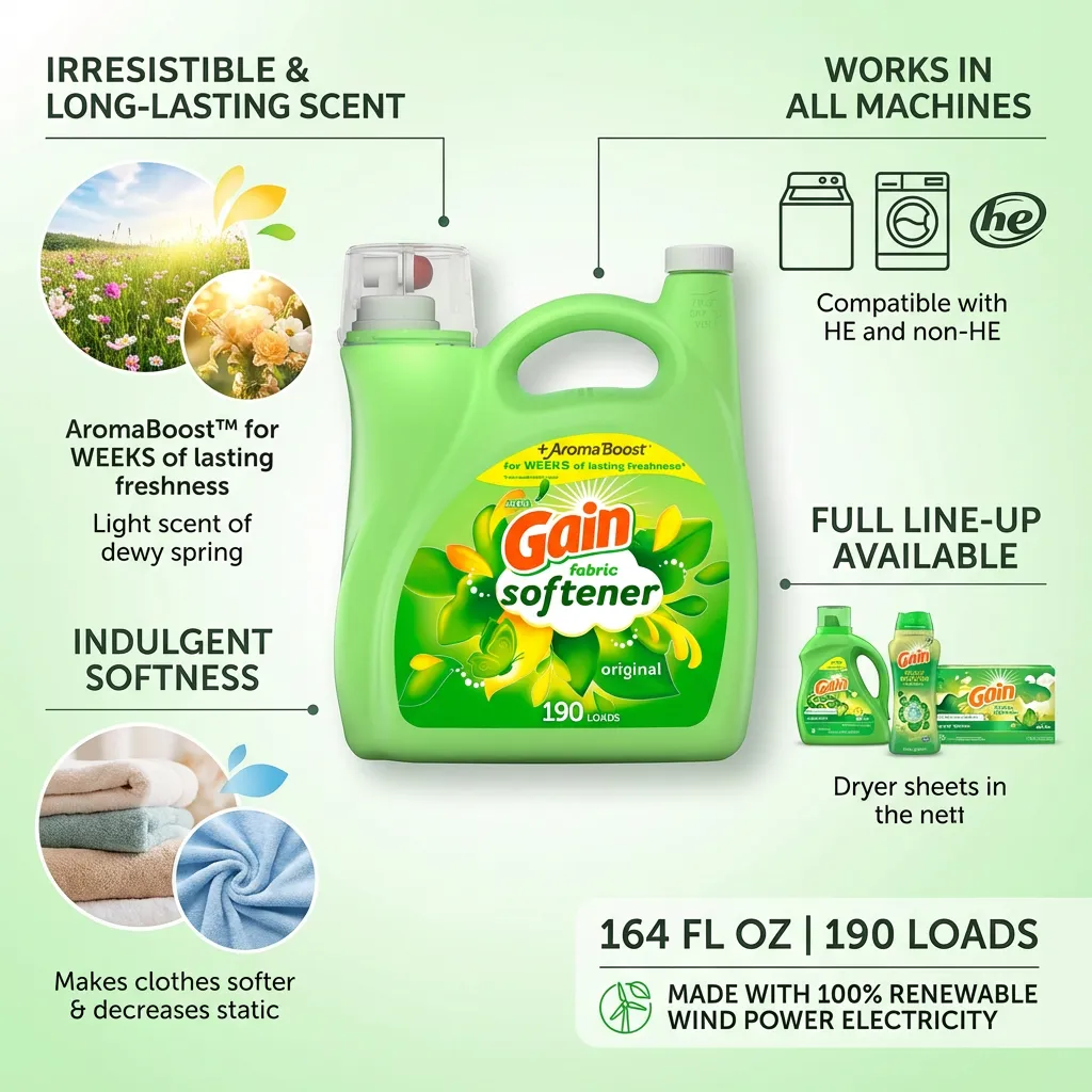 Gain Fabric Softener, Original Scent, 164 fl oz, 190 Loads, HE Compatible
