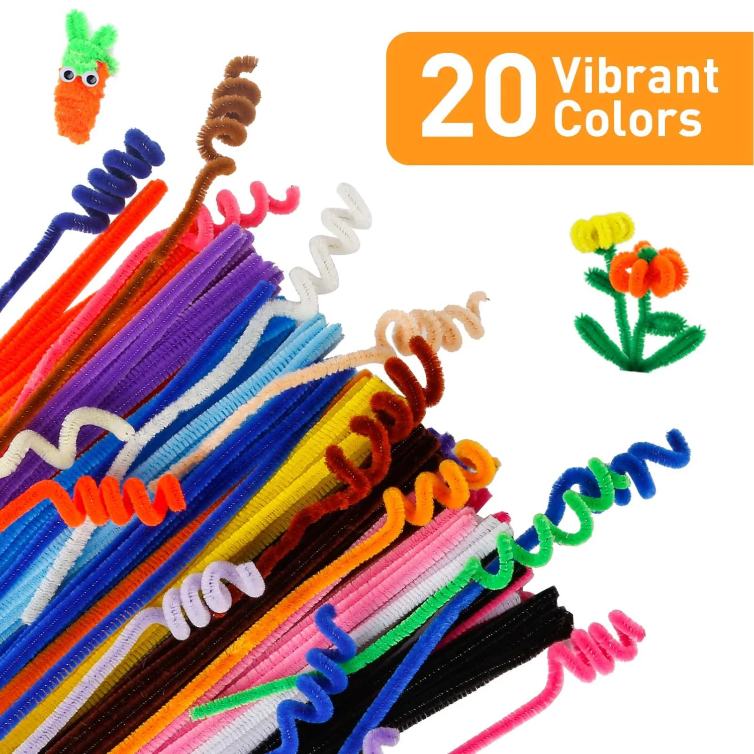Caydo 200 PCS Thick Pipe Cleaners Craft Supplies Multi-Color Chenille Stems for Art and Craft Projects Creative DIY Decorations (12inch x 6mm)