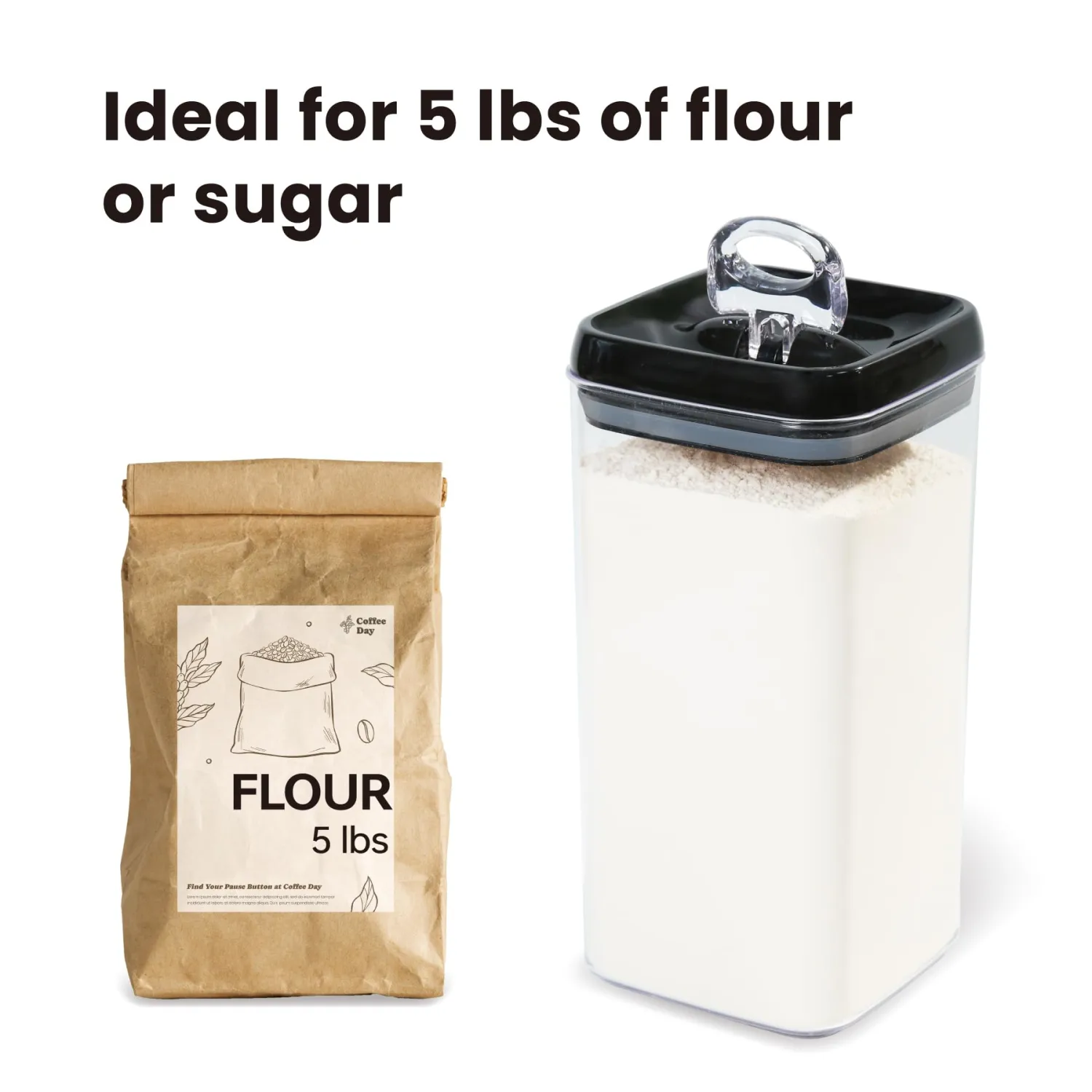 Felli Flip Tite Storage Container with Lid 6" XL Air Tight Ring Lock Top, Clear Acrylic Canister Set for Kitchen, Pet Cat Dog Food Treats, 5 lb Flour Sugar Pantry Organizer (Nest-L, Black)