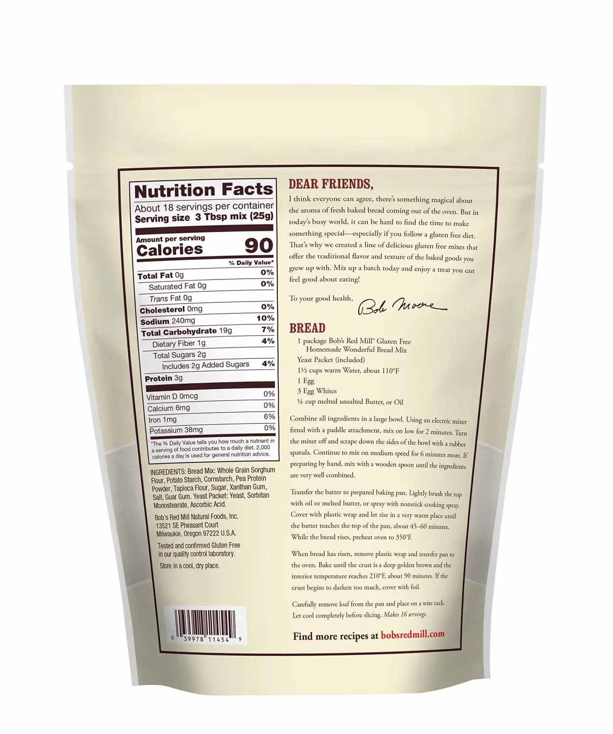 Bob's Red Mill Gluten Free Homemade Wonderful Bread Mix, 16 Oz