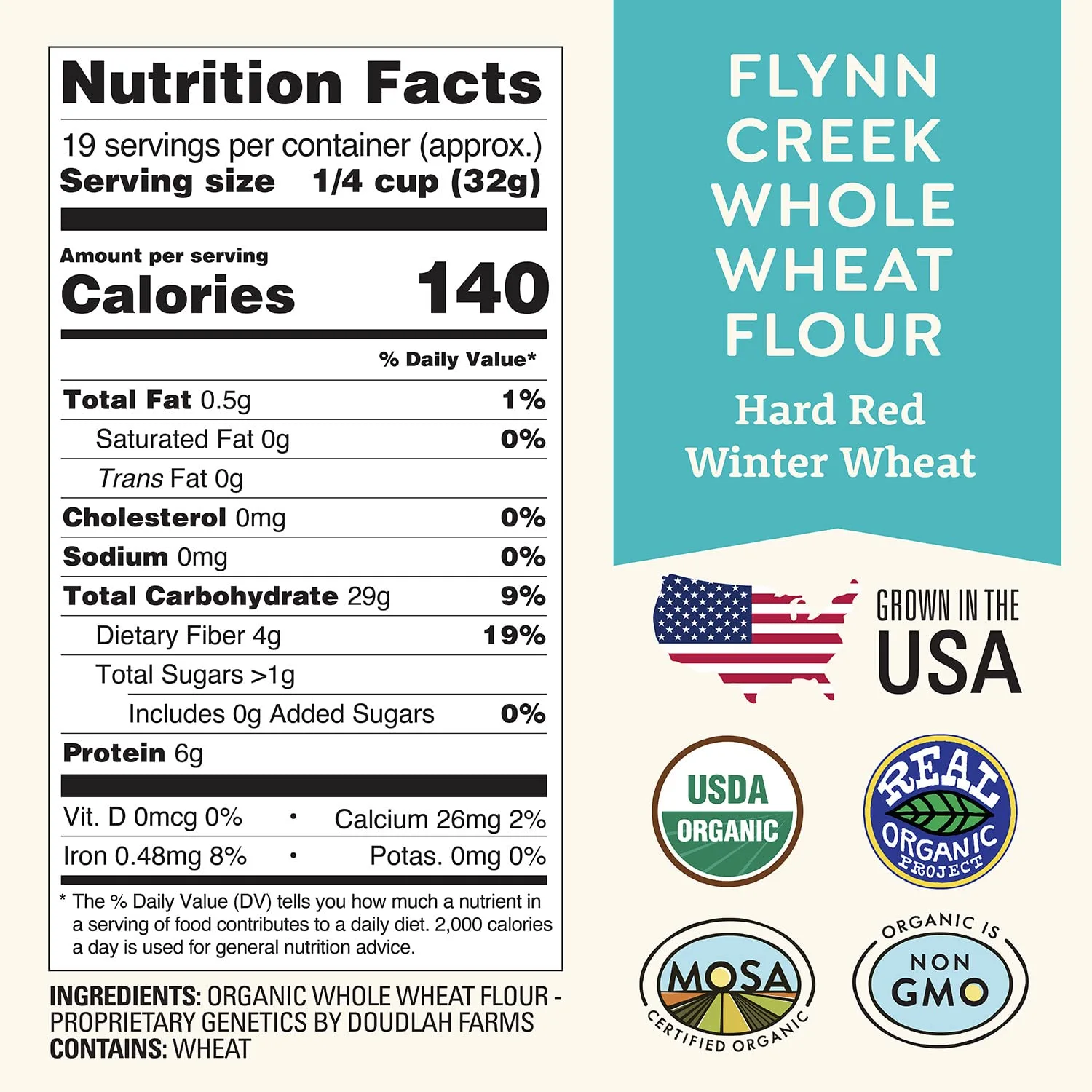 Organic Whole Wheat Flour 1.5lb by Doudlah Farms - Farmed From Regenerative Soil | Vegan, Non-GMO, Grown In USA | For Baking Bread, Pizza, Pasta, and More!