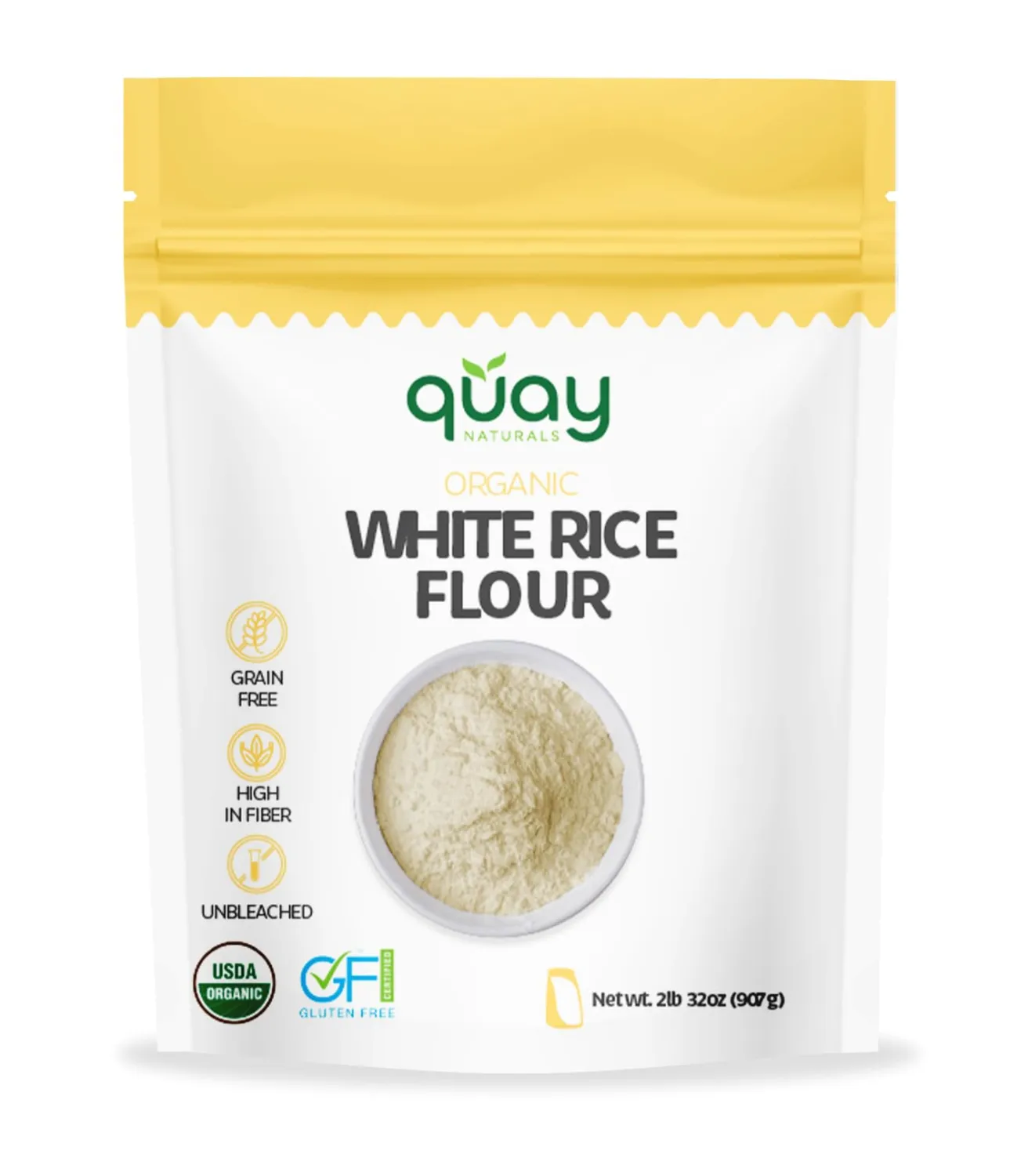 Quay Naturals Organic Fine White Rice Flour - Gluten Free - Non GMO (2 Pound)