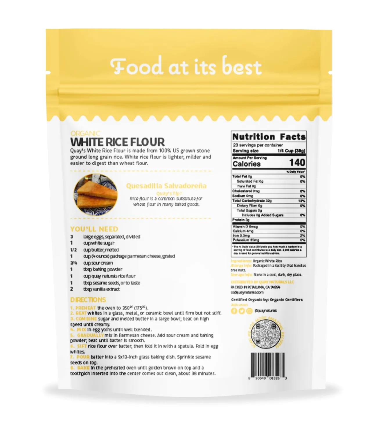Quay Naturals Organic Fine White Rice Flour - Gluten Free - Non GMO (2 Pound)