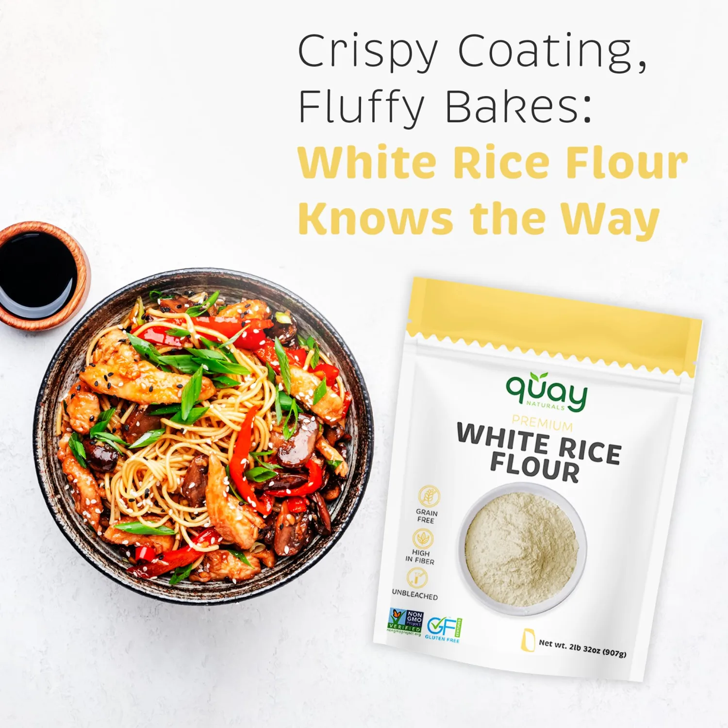 Quay Naturals Organic Fine White Rice Flour - Gluten Free - Non GMO (2 Pound)