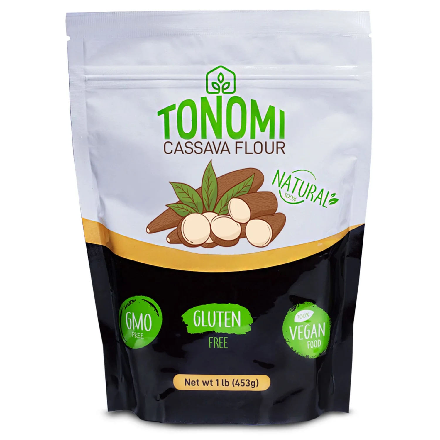 Tonomi All Natural Cassava Flour, Gluten-Free Flour for Baking, Paleo, Celiac, Verified Non-GMO, Kosher and Halal, Made from 100% Togolese Cassava, 1lb Bag