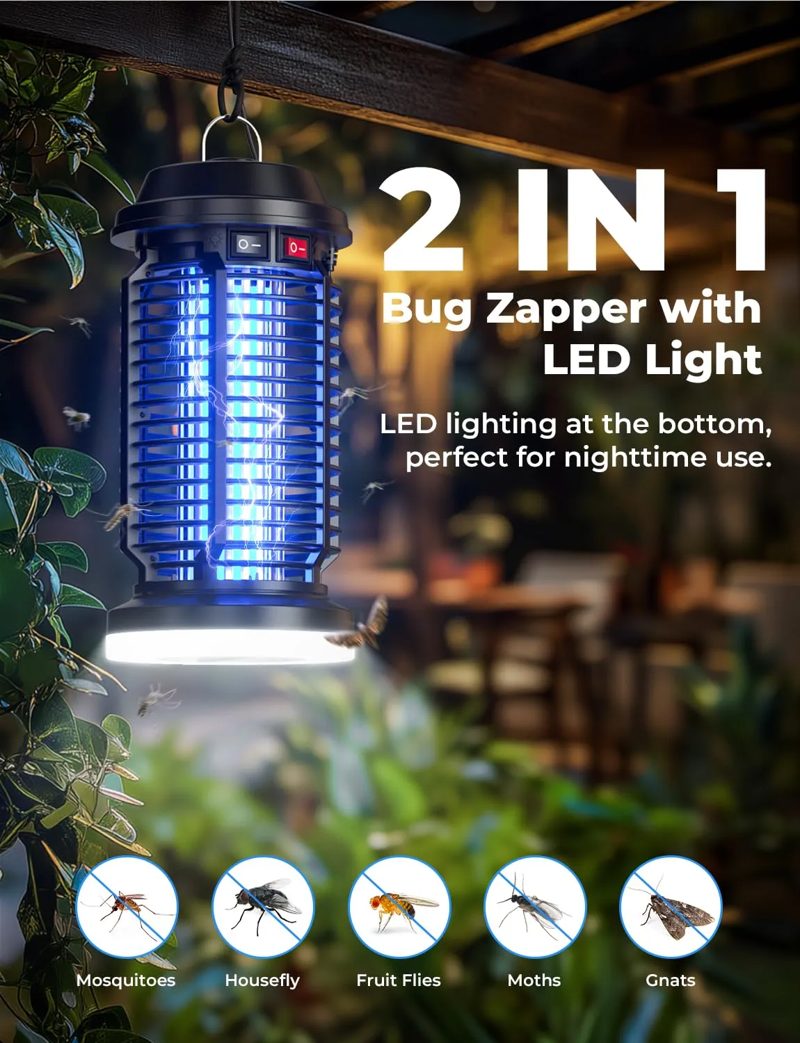 YISSVIC Bug Zapper Outdoor, 4200V Mosquito Zapper, Electric Fly Zapper, Waterproof Mosquito Killer Plug in, Fly Traps, Flying Insects Zapper Indoor, Plastic Mesh for Home Patio Office Garage