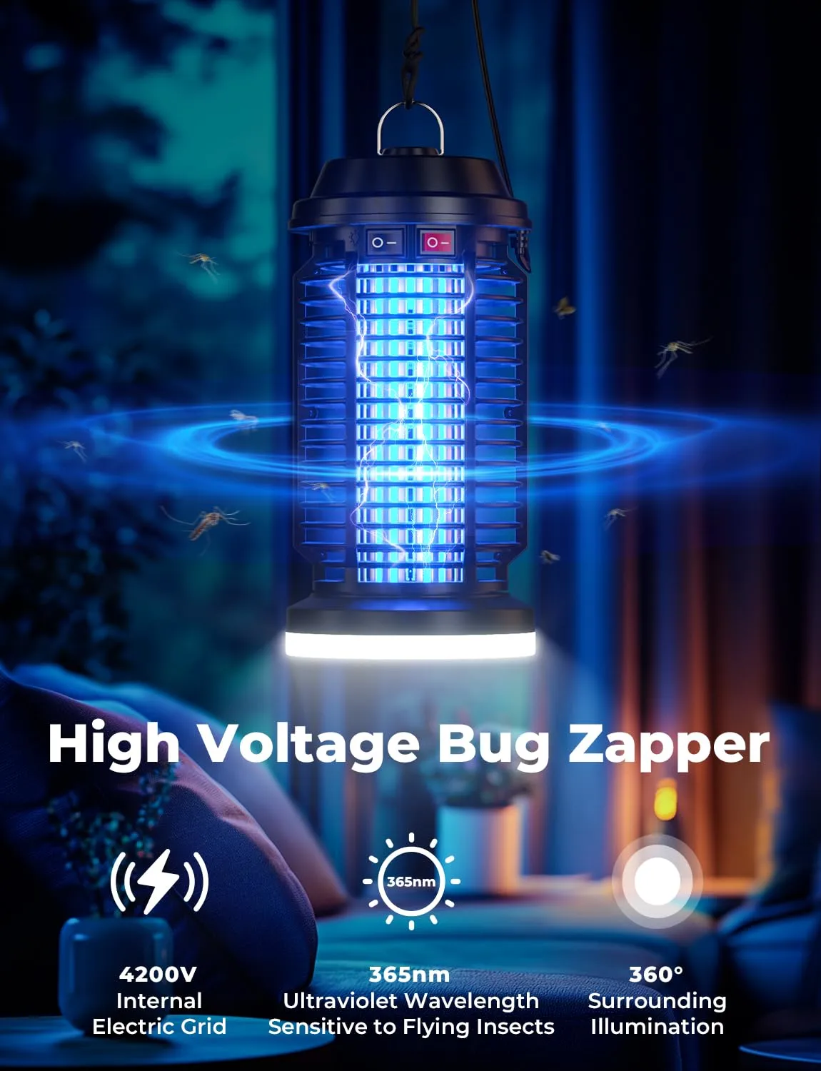 YISSVIC Bug Zapper Outdoor, 4200V Mosquito Zapper, Electric Fly Zapper, Waterproof Mosquito Killer Plug in, Fly Traps, Flying Insects Zapper Indoor, Plastic Mesh for Home Patio Office Garage