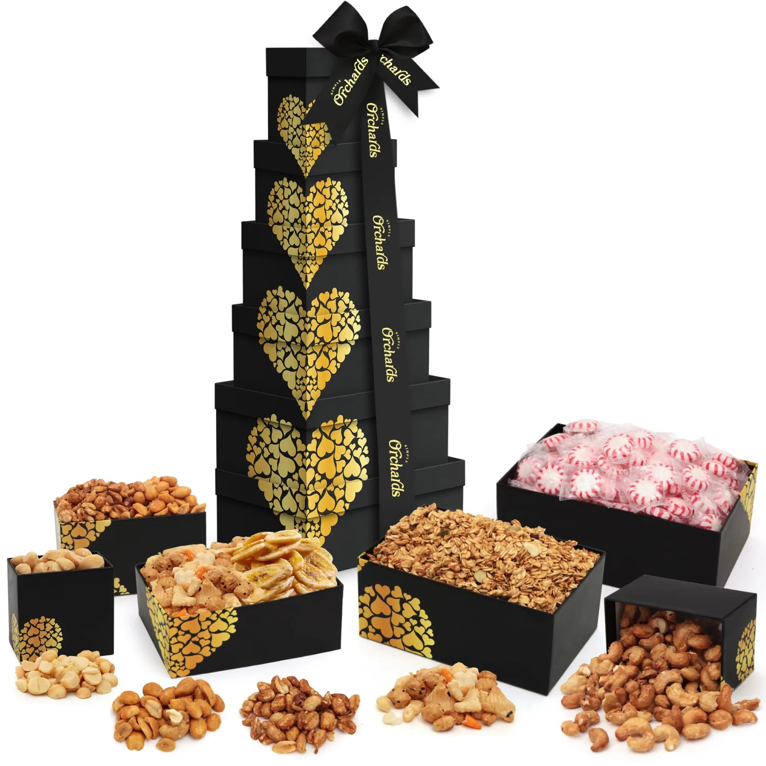 Mothers Day Nuts Gift Basket Tower, Heart Design 6 Tier Food Baskets for Men and Women.