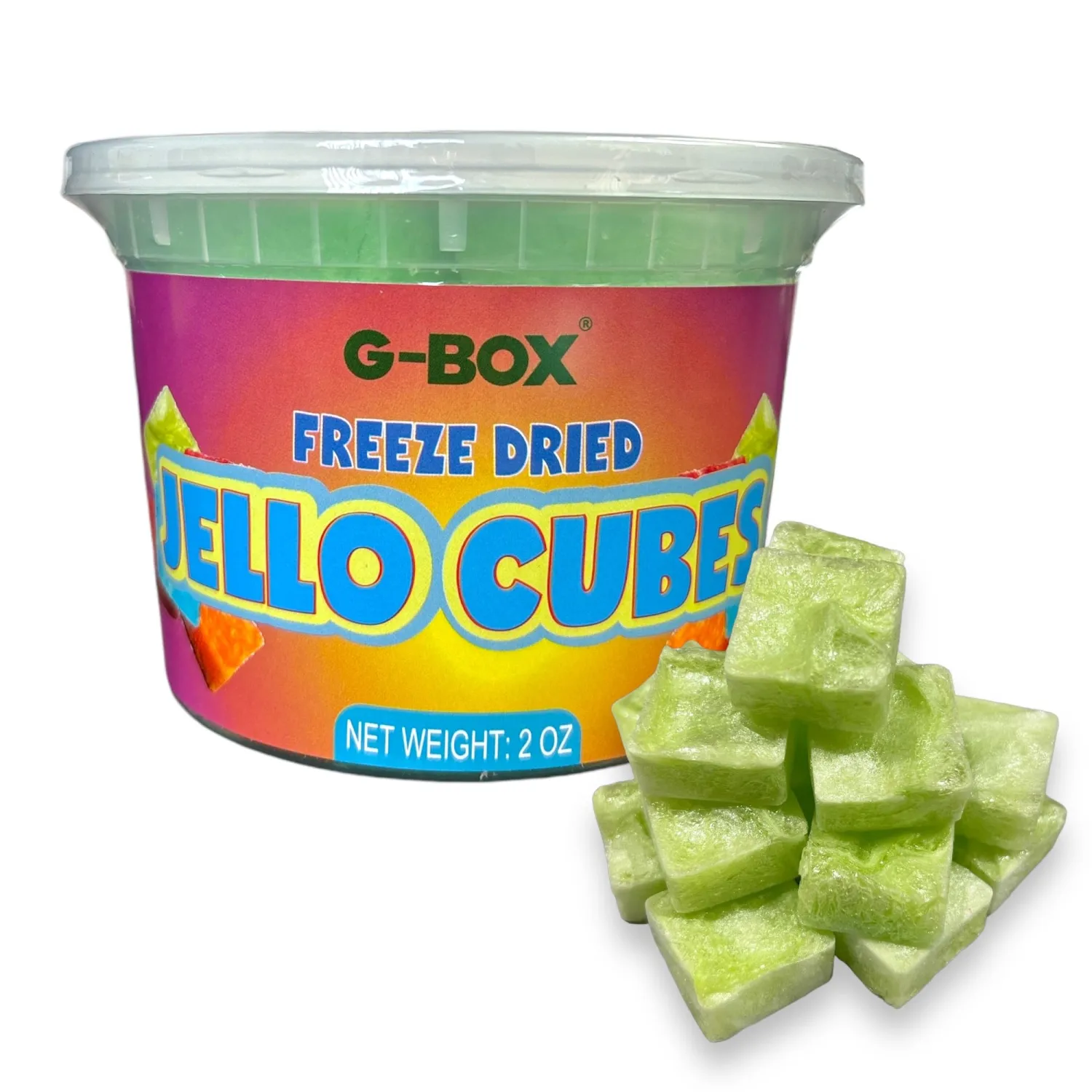 G-Box Freeze-Dried Lime Jello Cubes - 2 oz | USA-Made Freeze Dried Jelly | Freeze-Dried Candy | Trending TikTok Snack, TikTok Trend Items, Fruit Jelly Candy (Lime Jelly Snack)
