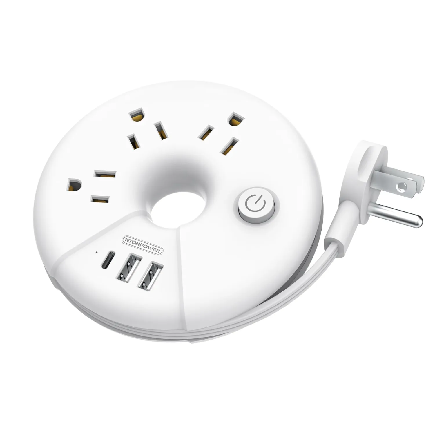 Travel Power Strip, NTONPOWER 3 Outlets 3 USB(1 USB C) Cruise Approved Power Strip, Short Extension Cord 3ft, Travel Essentials for Home, Hotels, Cruise Ship, Vacation, White, i-Donut Power Strip