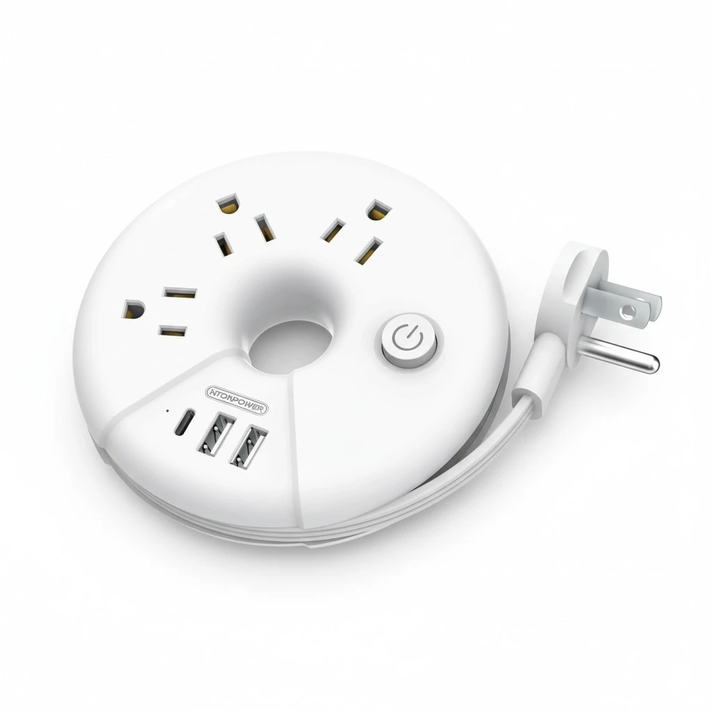 Travel Power Strip, NTONPOWER 3 Outlets 3 USB(1 USB C) Cruise Approved Power Strip, Short Extension Cord 3ft, Travel Essentials for Home, Hotels, Cruise Ship, Vacation, White, i-Donut Power Strip