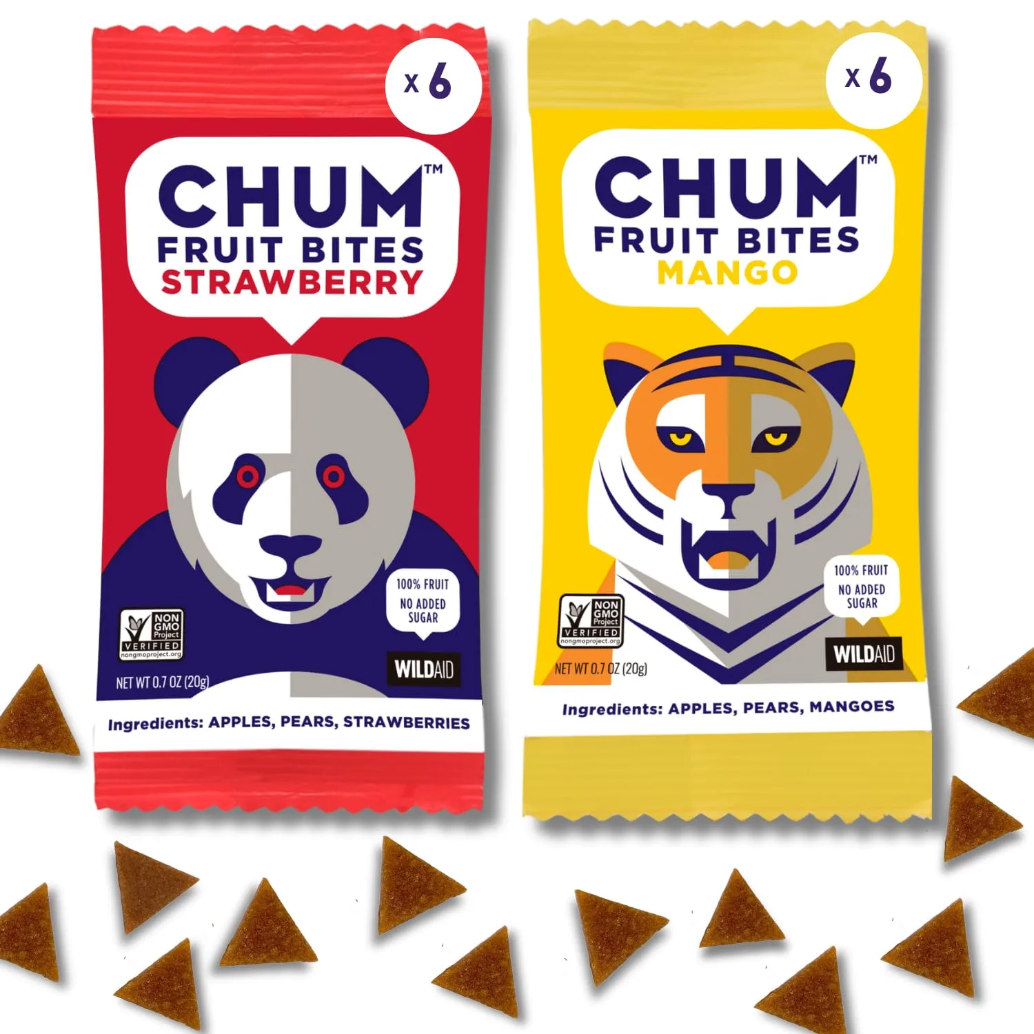 Chum Fruit Bites 100% Real Fruit Snacks | Strawberry + Mango, 12 Ct | Non-GMO, No Added Sugar or Preservatives | Top 12 Allergen and School Friendly, Nut-Free, Gluten-Free, Vegan, Kosher, Paleo