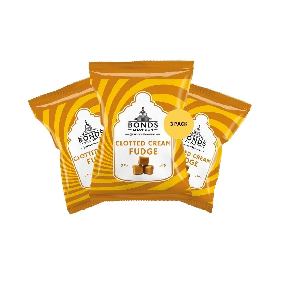 Original Bonds of London Candy Clotted Cream Fudge Bag Vanilla Flavored Fudge 120g (3 PACK) – Best of British Sweets – Imported from the UK (Clotted Cream Fudge)