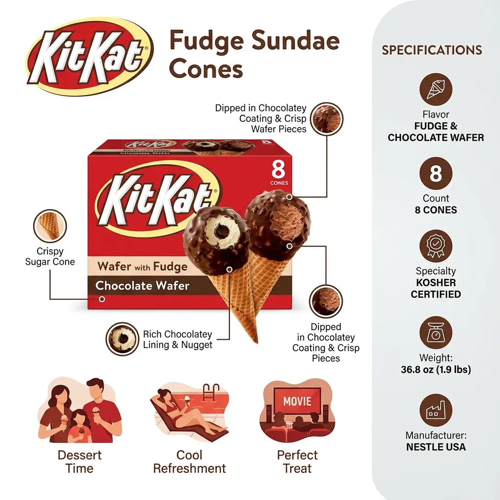 KitKat, Fudge Sundae Cones, 8 Count (Frozen)