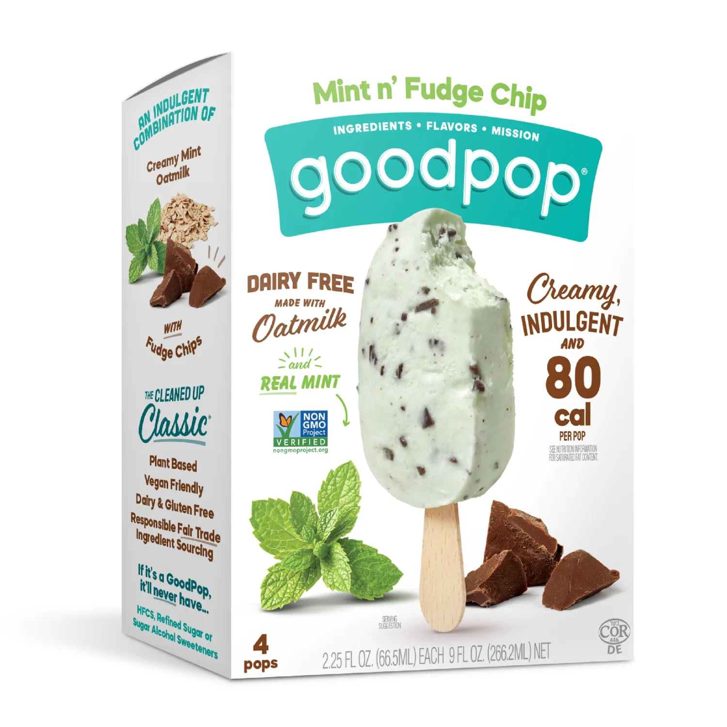 GoodPop - Dairy Free Mint N' Fudge Chip Bars - Non-GMO, Gluten Free, 4 Count
