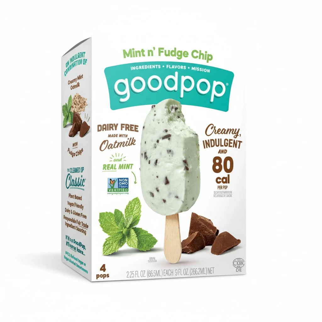 GoodPop - Dairy Free Mint N' Fudge Chip Bars - Non-GMO, Gluten Free, 4 Count