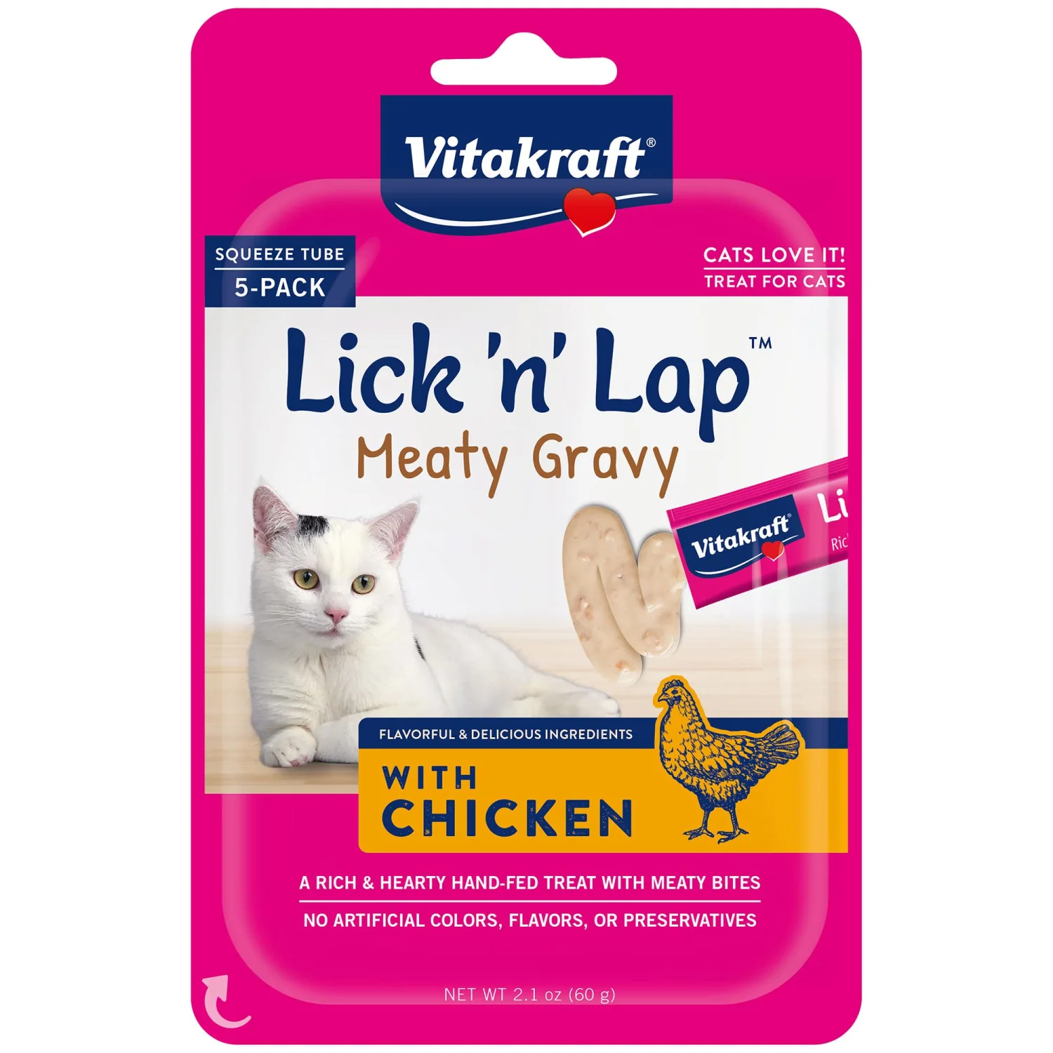 Vitakraft Lick 'n' Lap Meaty Gravy Cat - Chicken - Great for Bonding - Low Calorie Wet Cat Treat - 5 Pack