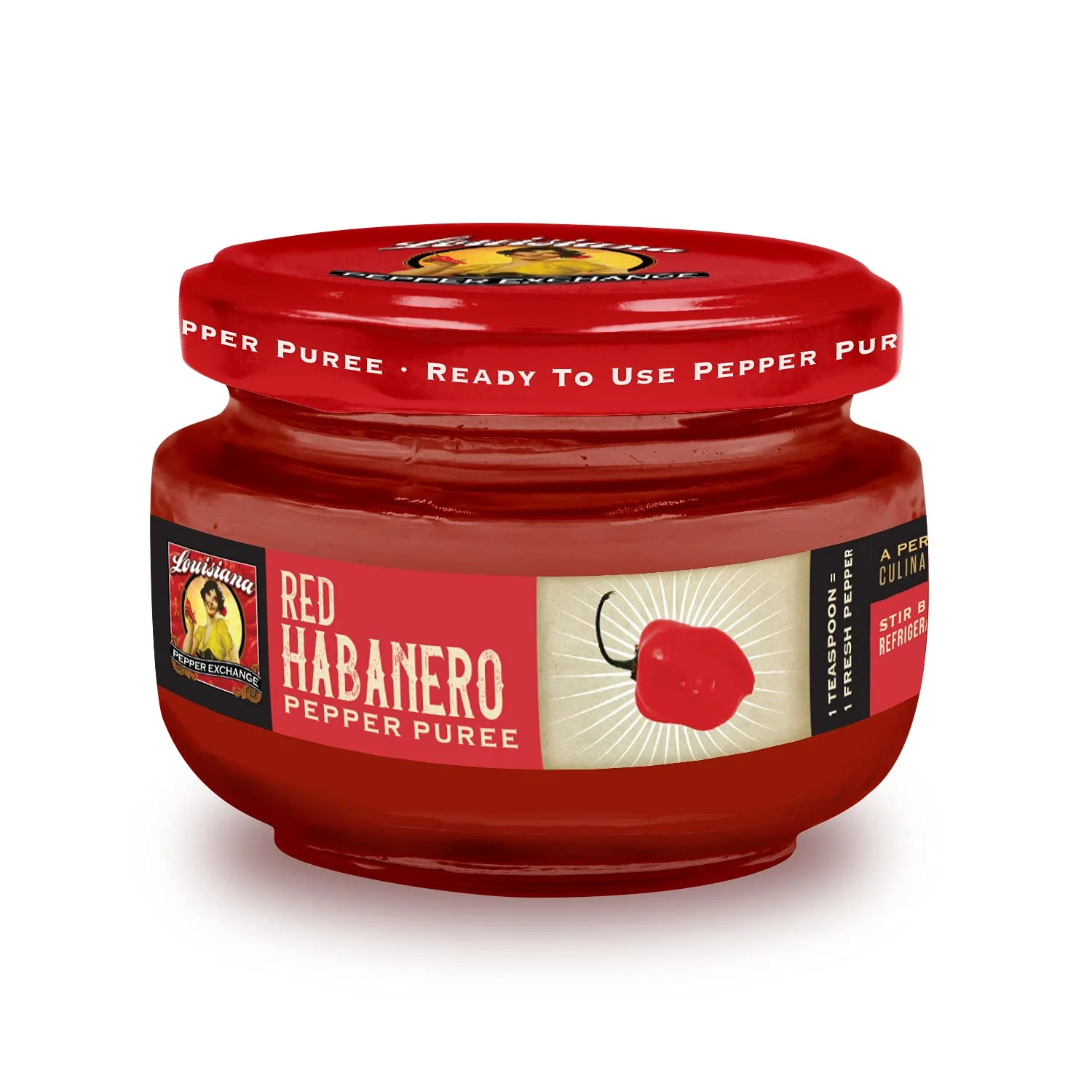Red Habanero Pepper - Louisiana Pepper Exchange - Fresh Pepper Replacement (Red Habanero Pepper Puree) 1 Jar - Plant-Based, Gluten-Free, Simple Ingredients. Spicy and Delicious Flavor, Great for Indian and Thai Curries, Add to Salsa or Guacamole for an Extra Kick