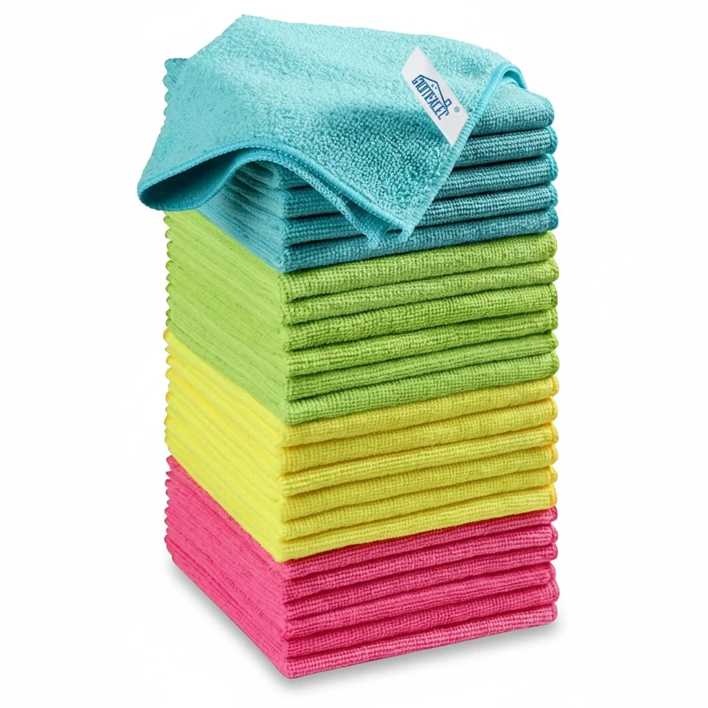 HOMEXCEL Microfiber Cleaning Cloth,24Pack Cleaning Rag,Cleaning Towels with 4 Color Assorted,11.5"X11.5"(Green/Blue/Yellow/Pink)