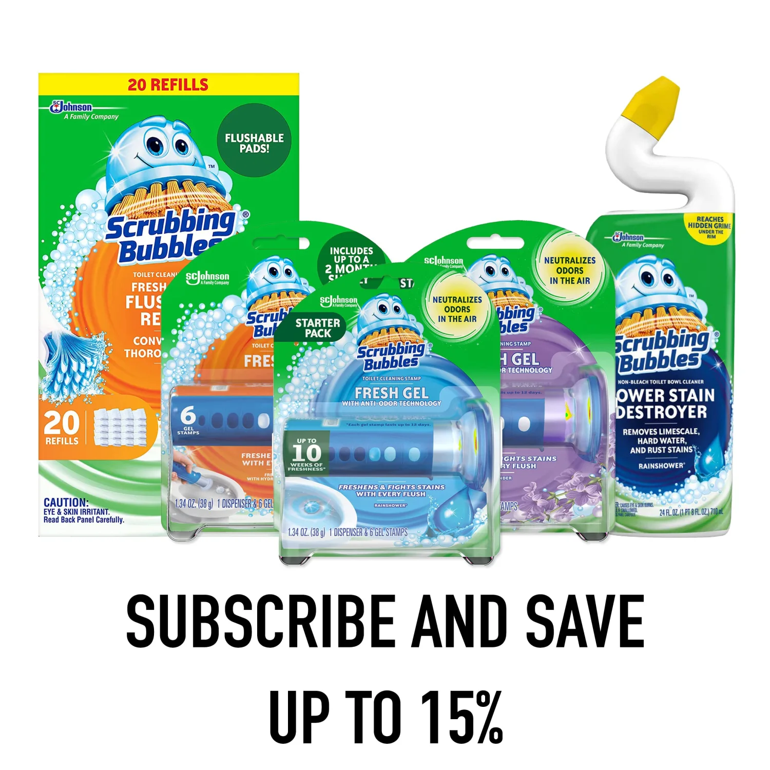 Scrubbing Bubbles Toilet Gel Stamps, Fresh Gel Toilet Cleaning Stamps, Helps Keep Toilet Clean and Helps Prevent Limescale & Toilet Rings, Lavender Scent, 1 Dispenser with 6 Stamps (Pack of 2)