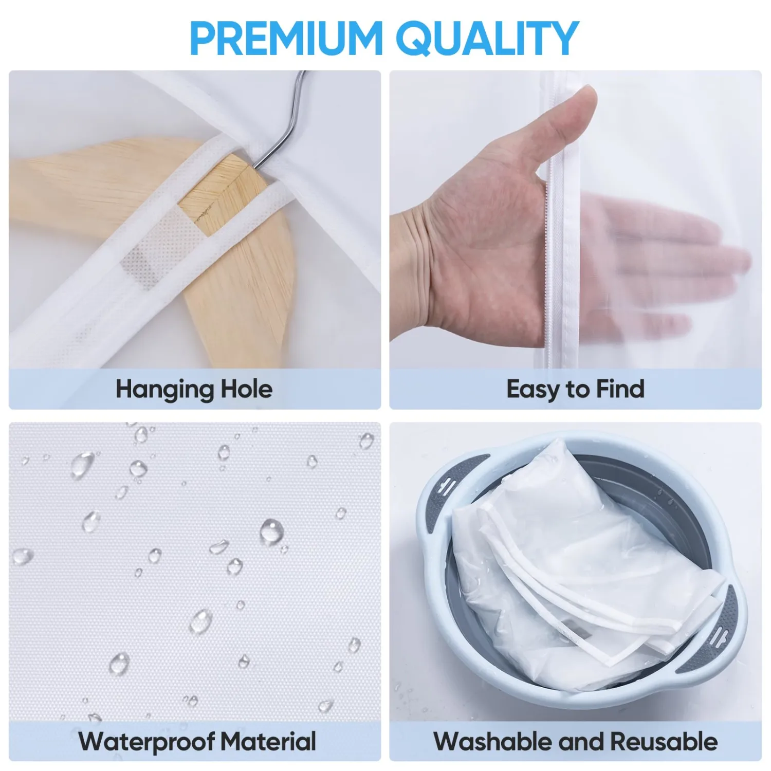 BALEINE 48'' Translucent Garment Bags, 2 Packs PEVA Dress Bag for Closet Clothes Dresses Suit Coats Storage (White, 2PK)