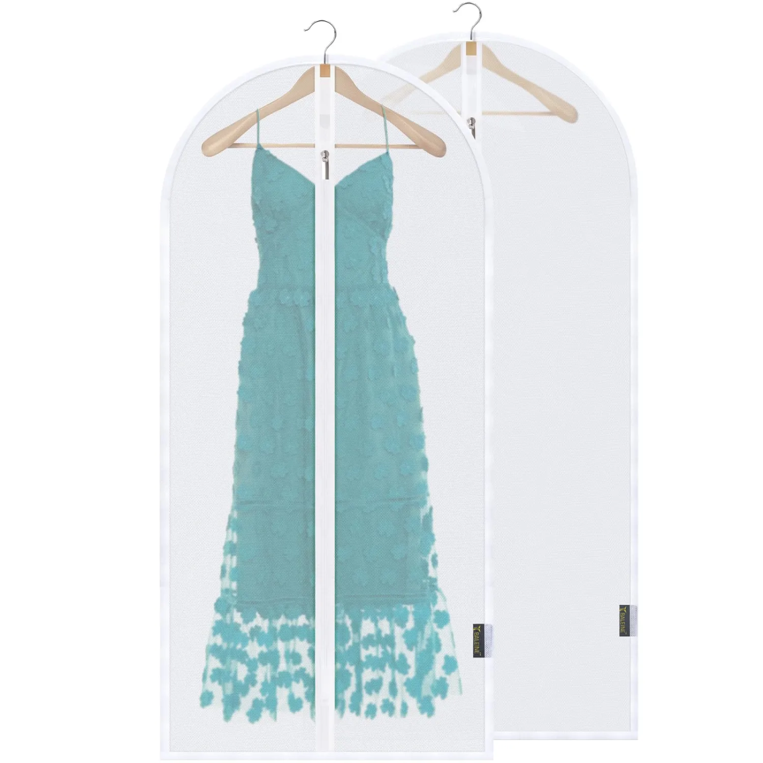 BALEINE 48'' Translucent Garment Bags, 2 Packs PEVA Dress Bag for Closet Clothes Dresses Suit Coats Storage (White, 2PK)
