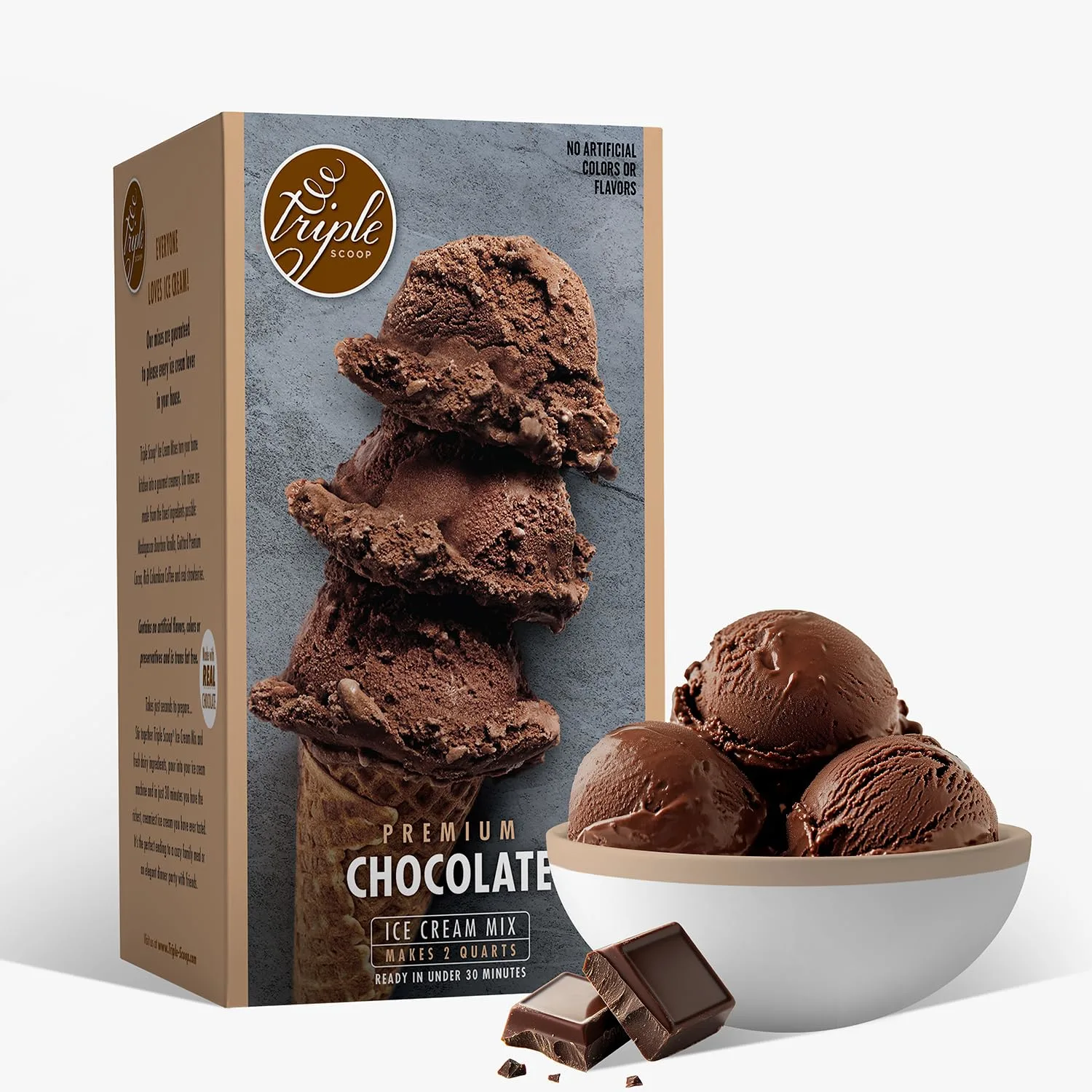 Premium Chocolate Ice Cream Starter Mix for ice cream maker. Simple, easy, delicious. From gourmet mix to maker in 5 minutes. Makes 2 creamy quarts. Made in USA. (2 box)
