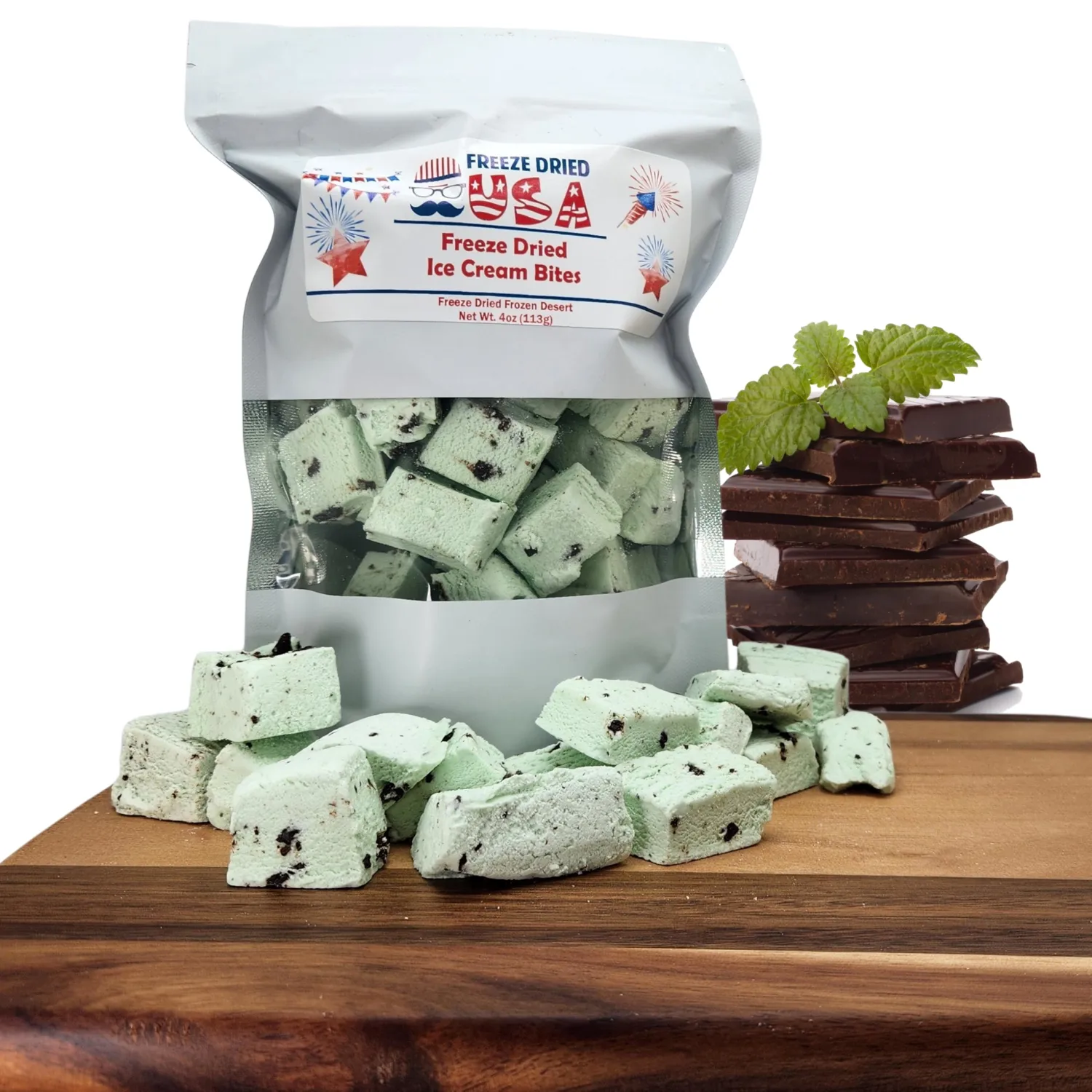 Freeze Dried Ice Cream Bites - Mint Chocolate Chip Flavor - Freeze Dried Ice Cream Candy for Kids & Adults - Perfect Snack for Hiking, Camping & Party - Does Not Melt