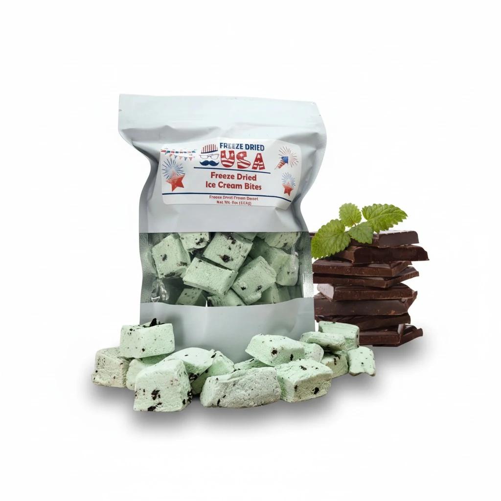 Freeze Dried Ice Cream Bites - Mint Chocolate Chip Flavor - Freeze Dried Ice Cream Candy for Kids & Adults - Perfect Snack for Hiking, Camping & Party - Does Not Melt