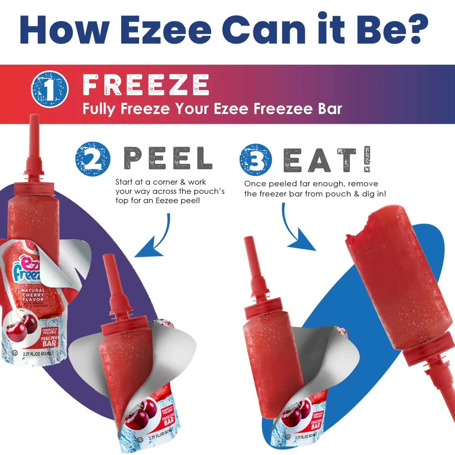 EZEE FREEZEE Freezer Bars, Vegan Popsicles, Nut, Dairy & Gluten Free Ice Pops, Freeze and Peel Popsicle, Frozen Treats for Adults & Kids, No Artificial Ingredients, Variety Pack, 2.77 FL OZ, 12 Pack