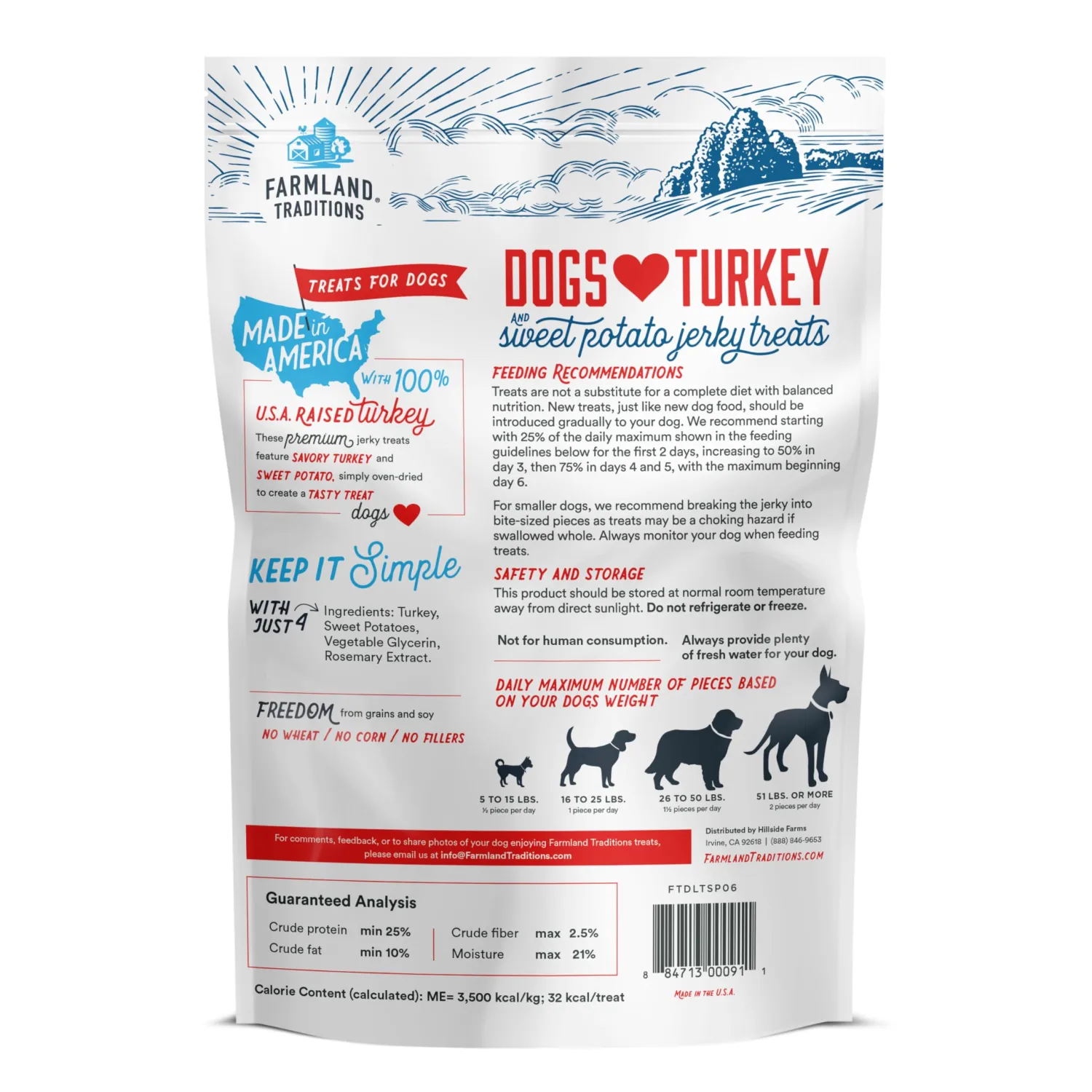 Farmland Traditions Filler Free Dogs Love Turkey & Sweet Potato Premium Jerky Treats for Dogs, 6 oz. Bag