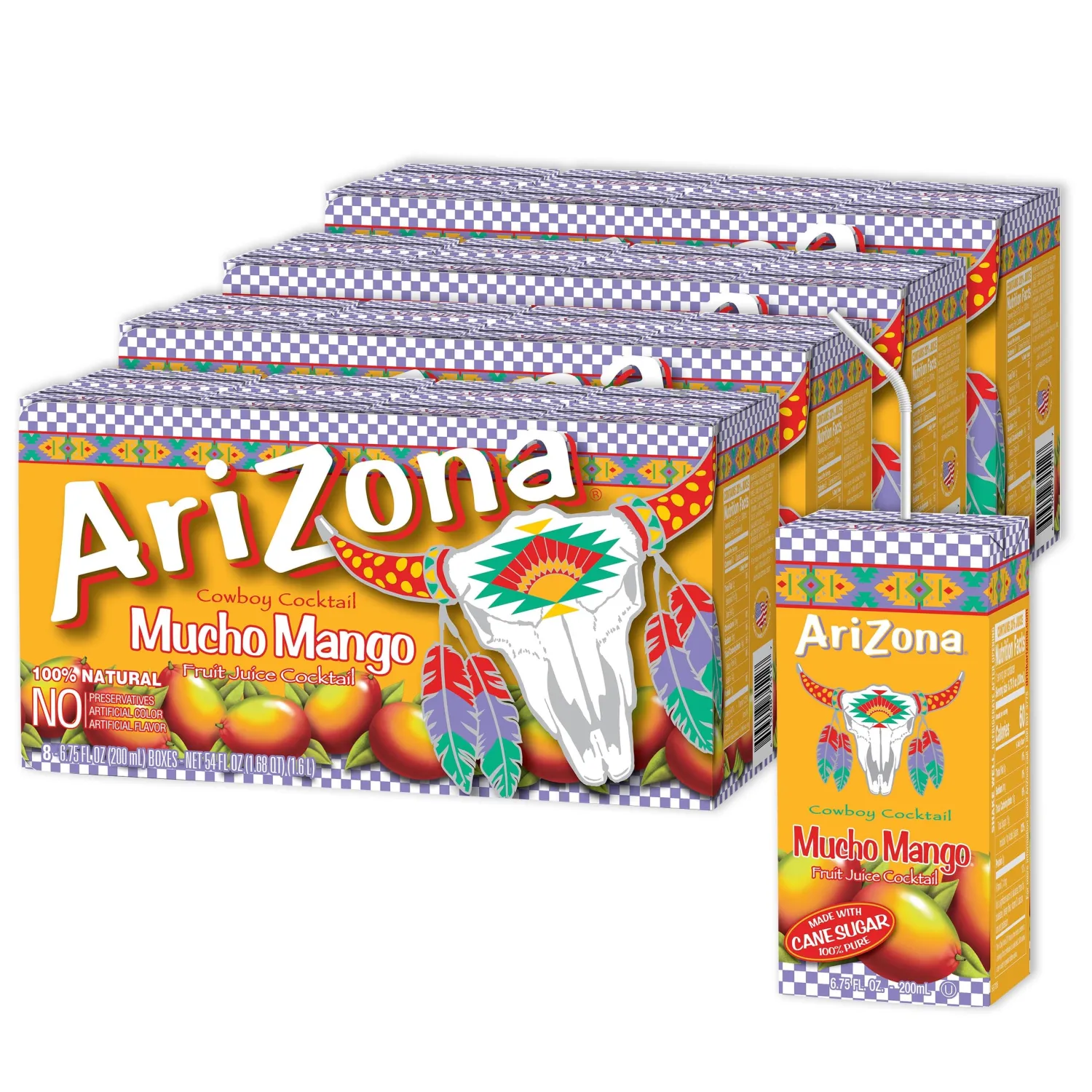 AriZona Mucho Mango Drink, 6.75 fl oz Tetra Box (Pack of 32)